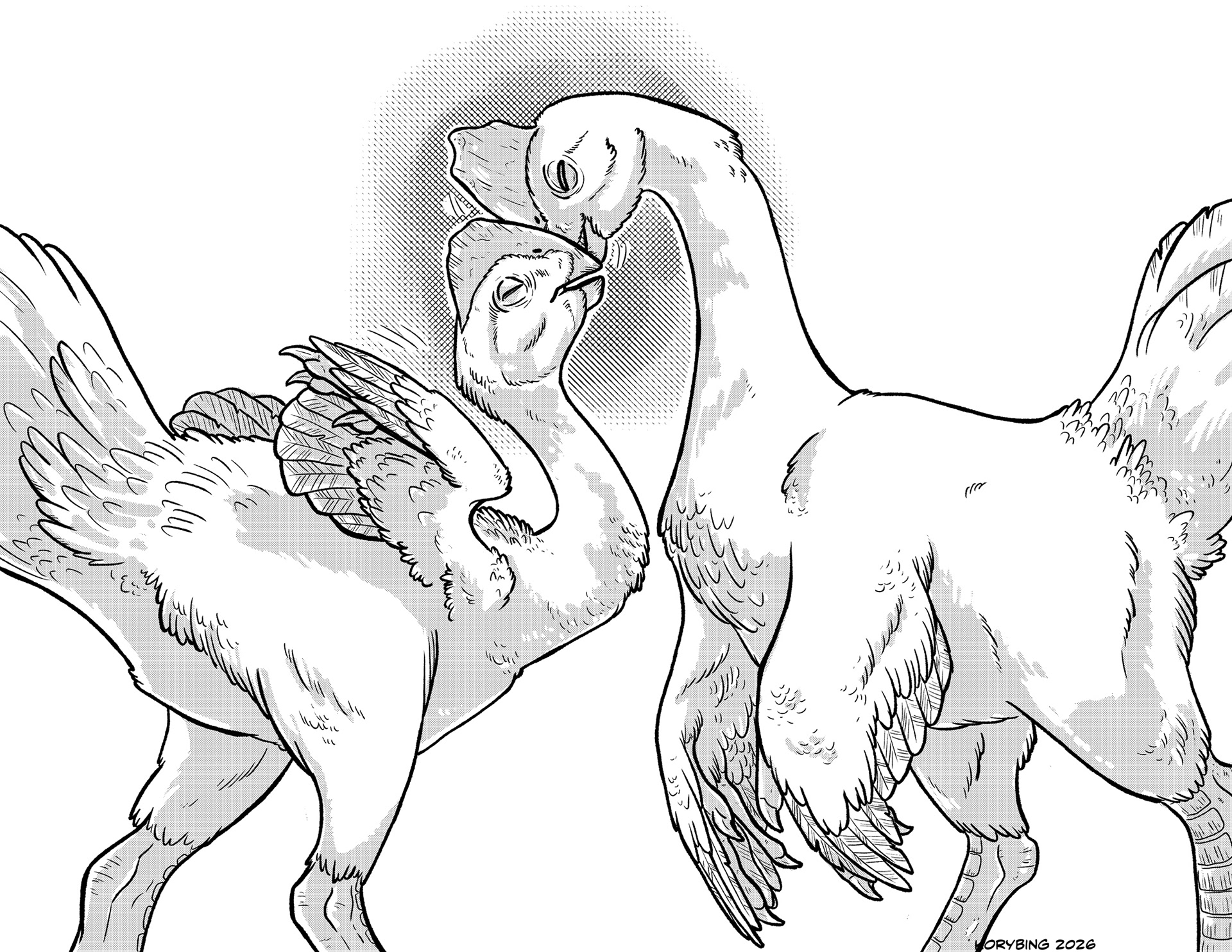 Mating dance of two caenagnathids