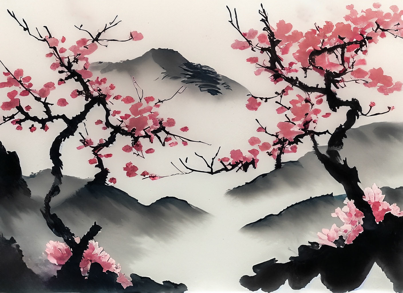 Spring in the Valley (Ink Wash)