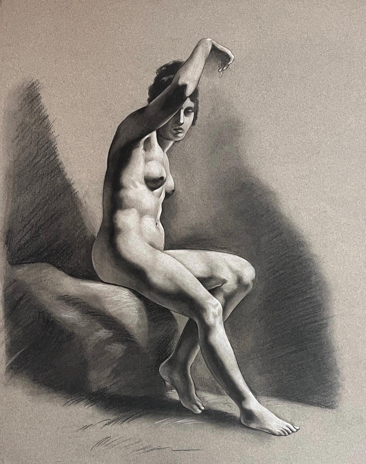 Pierre-Paul Prud'hon Master Copy,  Featured on @scadfoundations.savannah Instagram Medium: Black and White Charcoal on Toned Paper