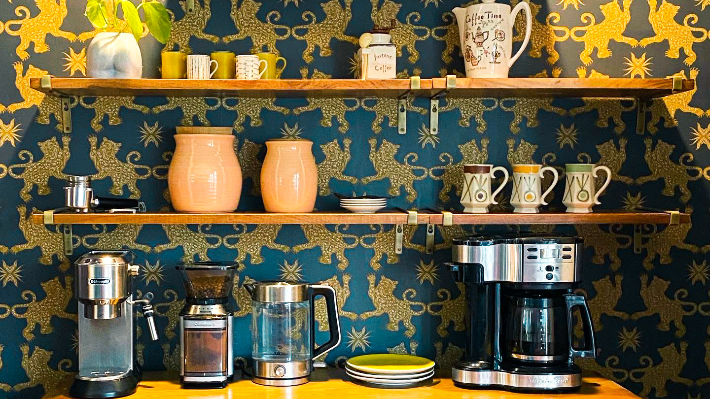 Closet turned coffee bar