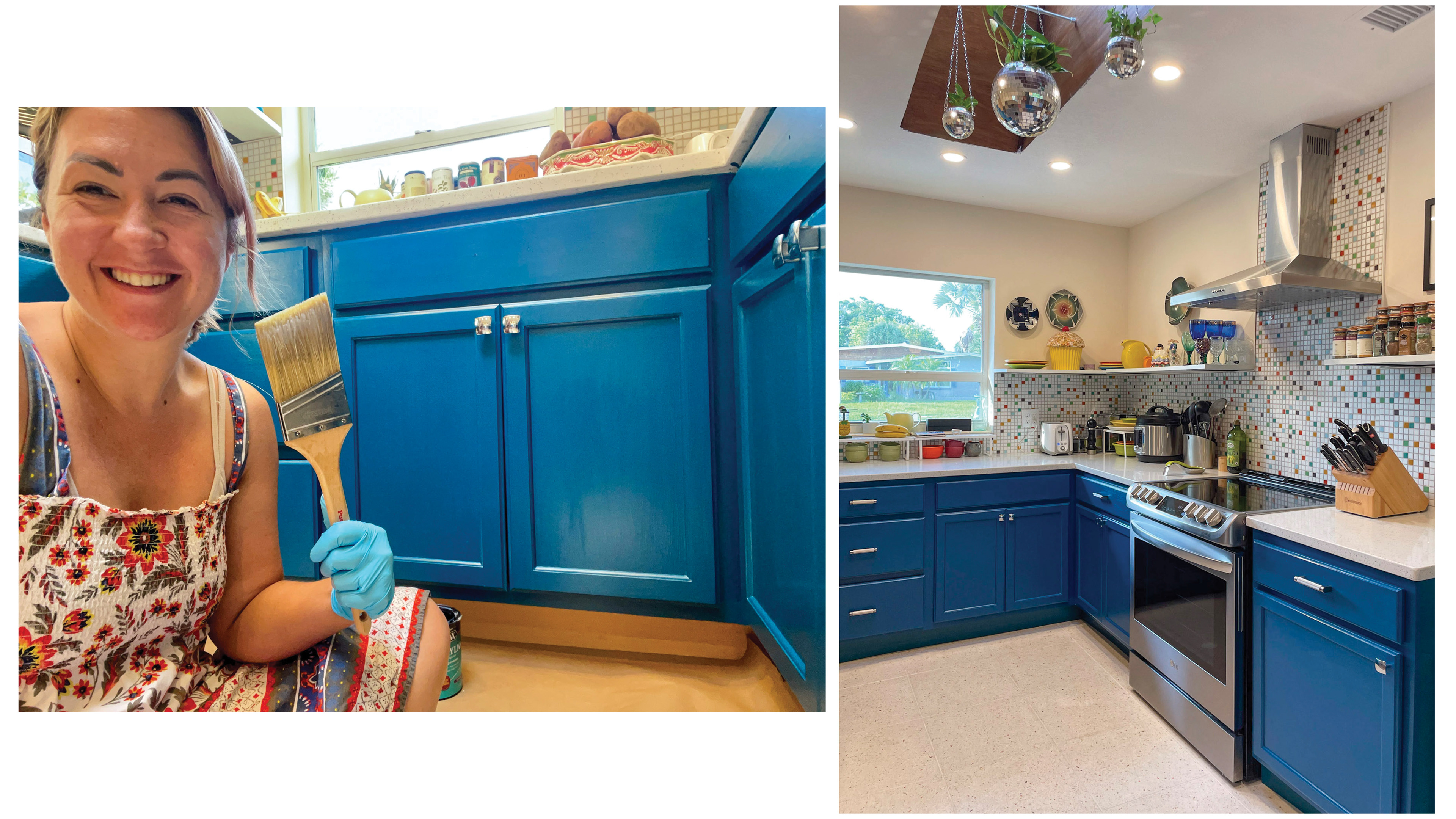I hand painted raw wood base cabinets