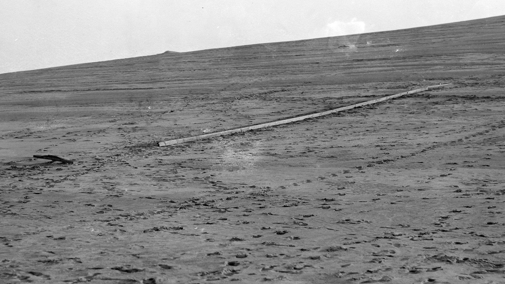 Launch track and trolley on Big Kill Devil Hill after Wilbur Wright's failed attempt on Dec. 14, 1903, North Carolina.