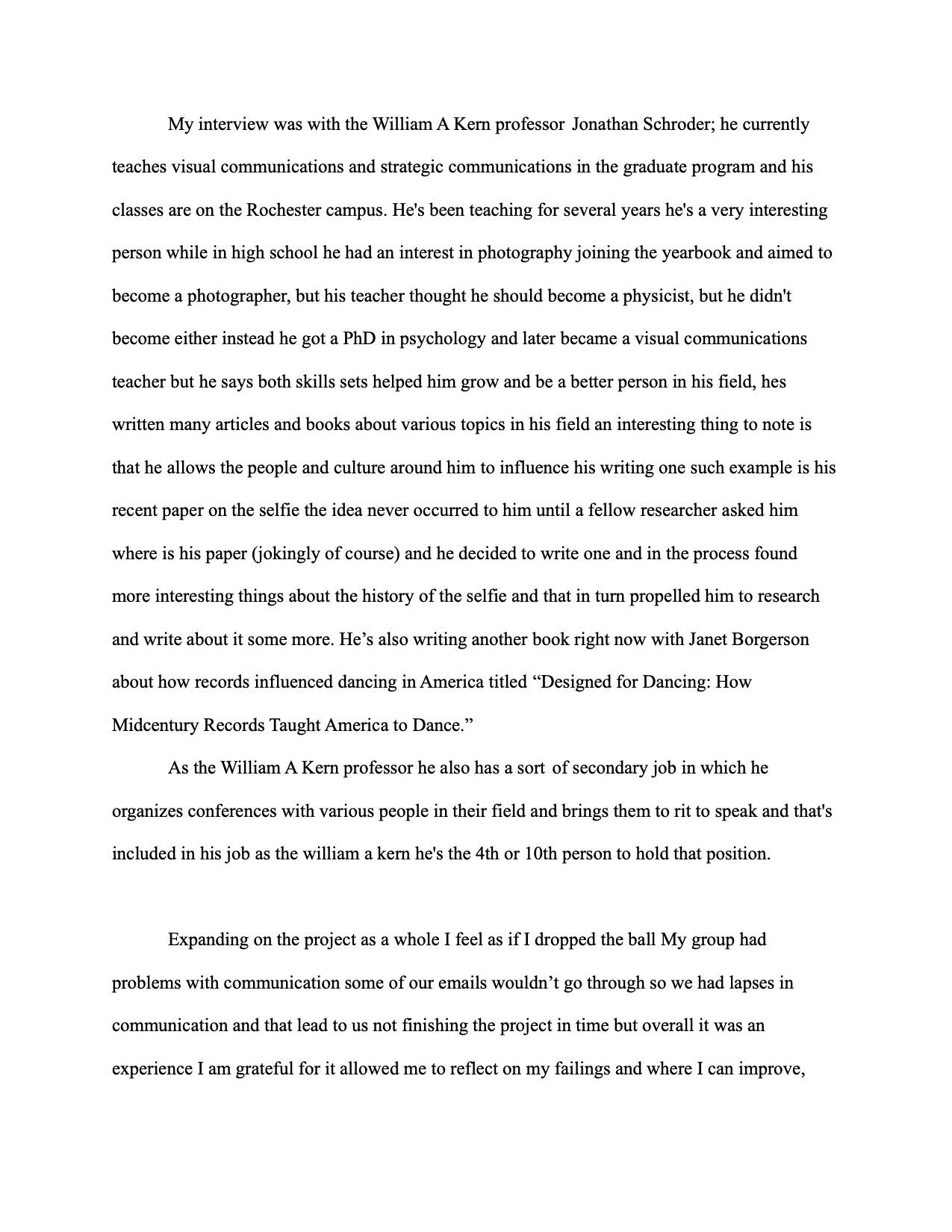 Interview Reflection PG 1