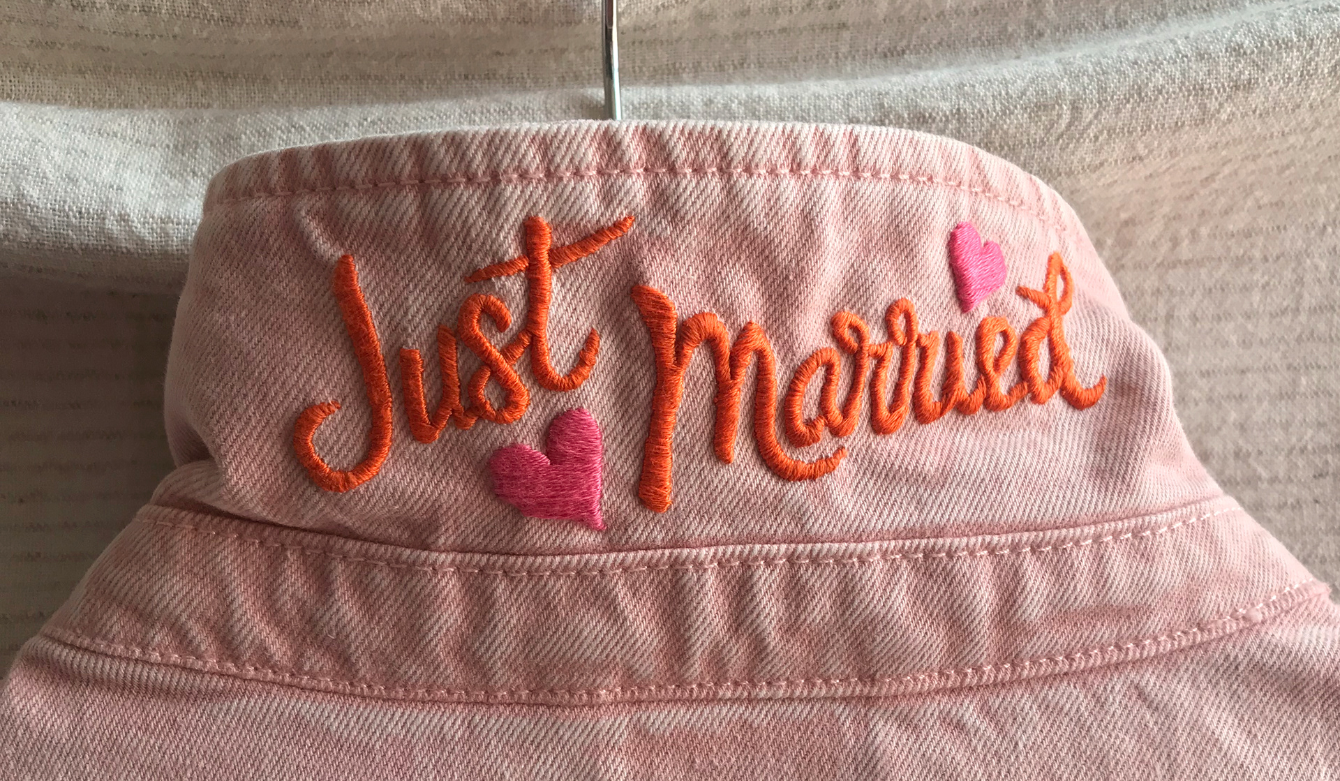 bespoke wedding jacket just married detail