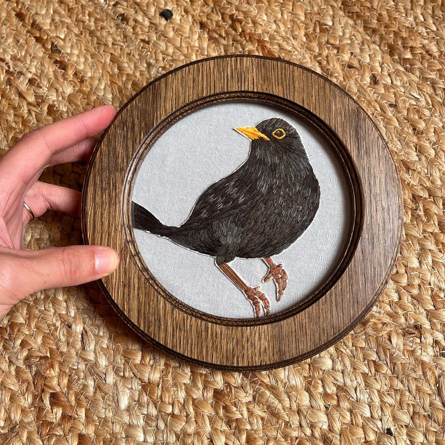 Blackbird Embroidery in Frame
