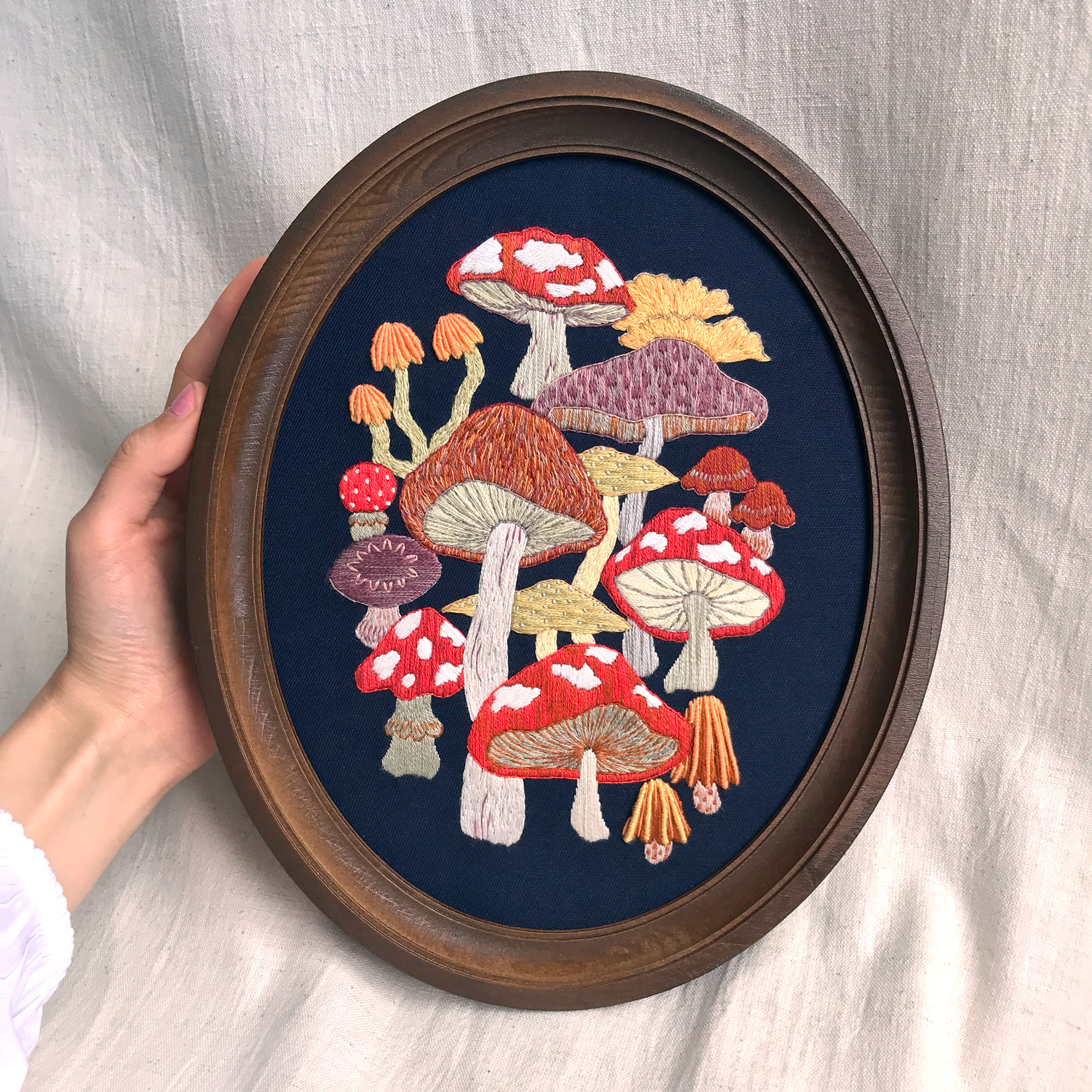 mushroom framed embroidery