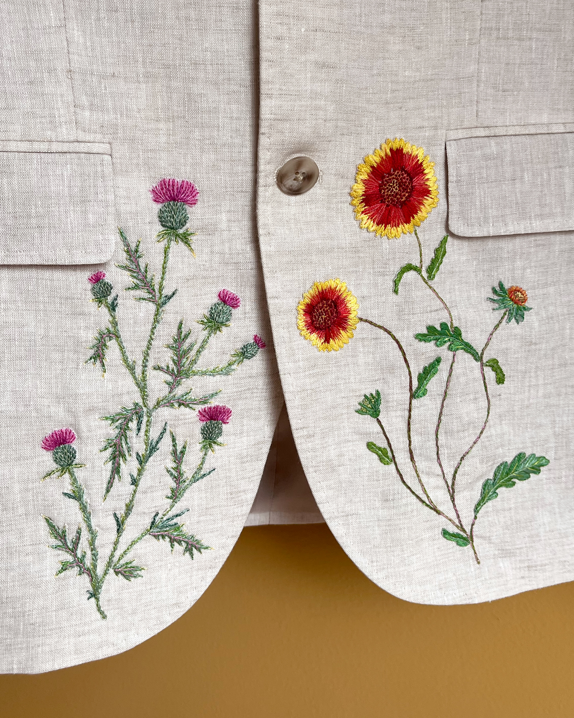 Bespoke suit jacket embroidery wildflowers