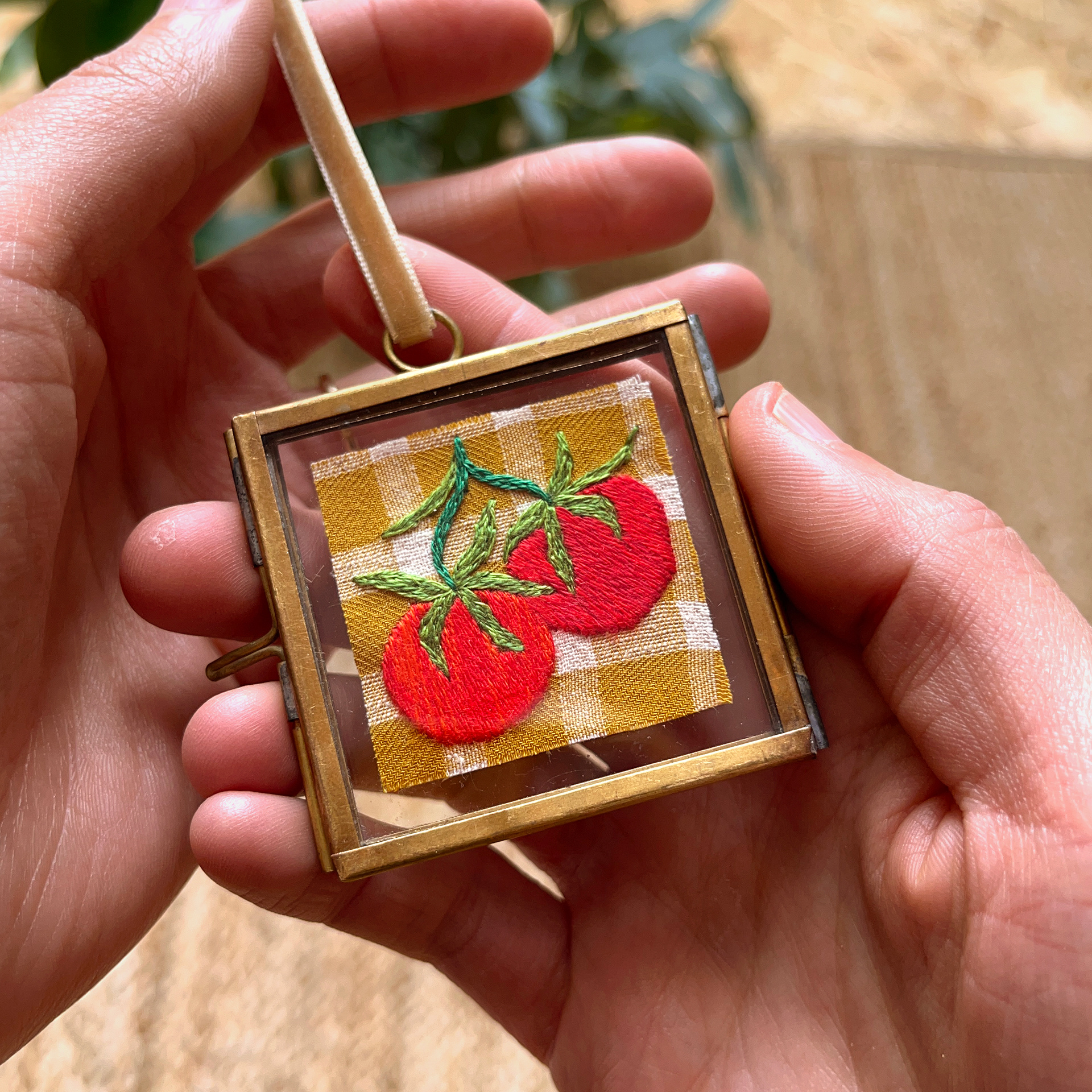tomato gingham embroidered keepsake