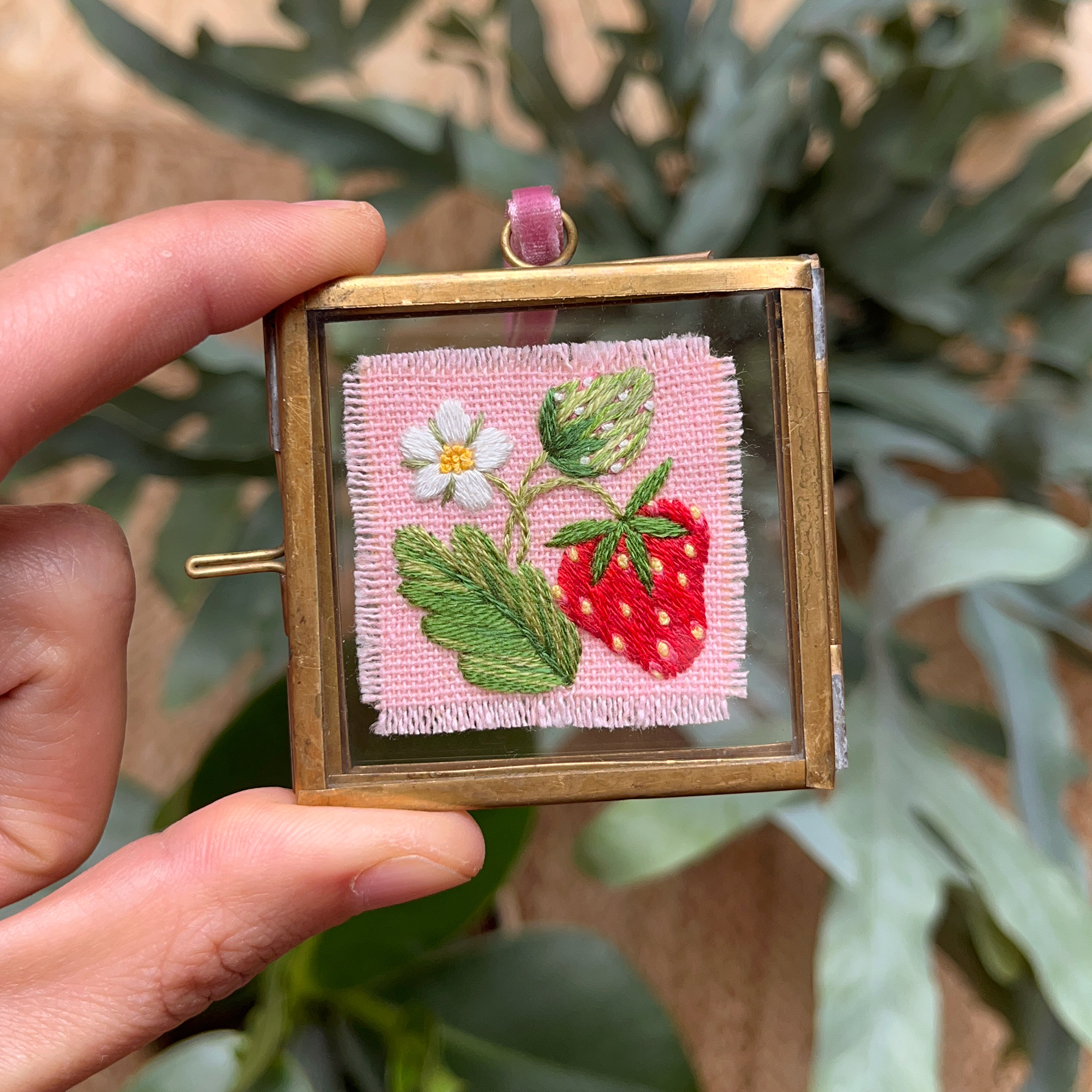 strawberry plant embroidered keepsake