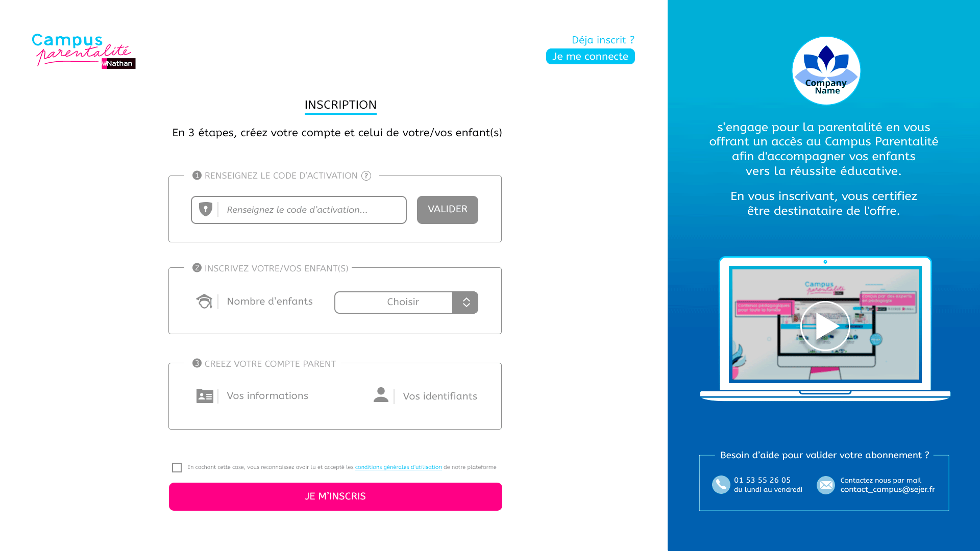 Page d'inscription