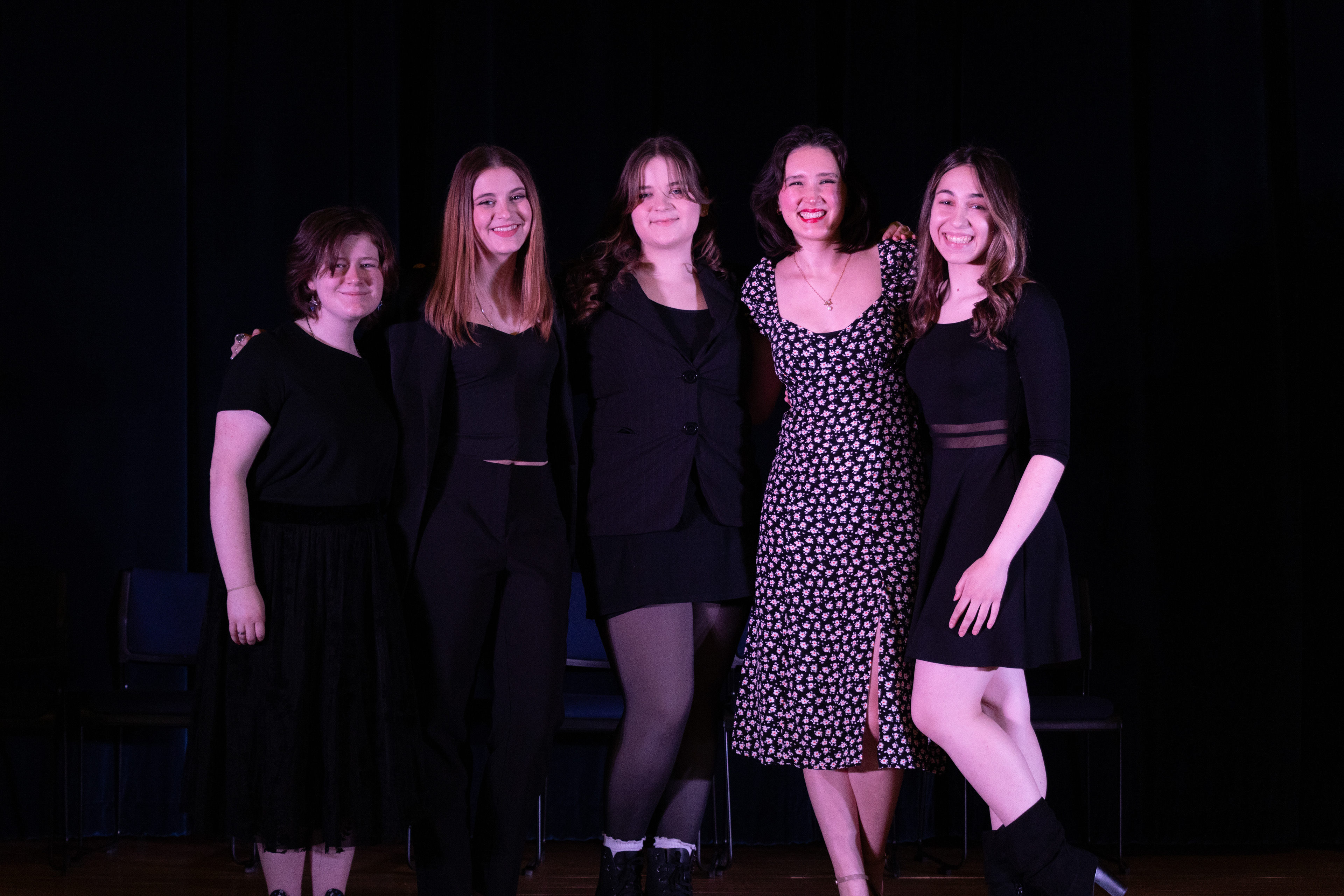 Production team for Spring Awakening (2025). From left to right: Jenna Ulizio (Technical Director), Emily Dell'Orfano (Music Director), Ava Dell'Orfano (Directoe), Caroline Lynch (Intimacy Coordinator), and Ellie Castiglia (Choreographer)