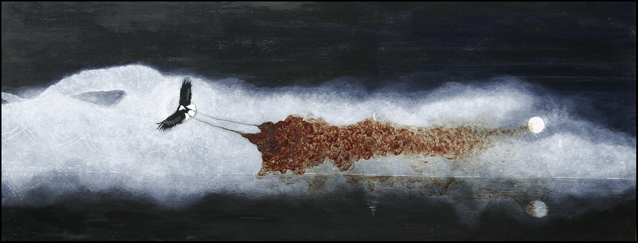 6 foot long painting about oil spill in SF Bay, could also be used for editorial Illustration: Acrylic, Blood