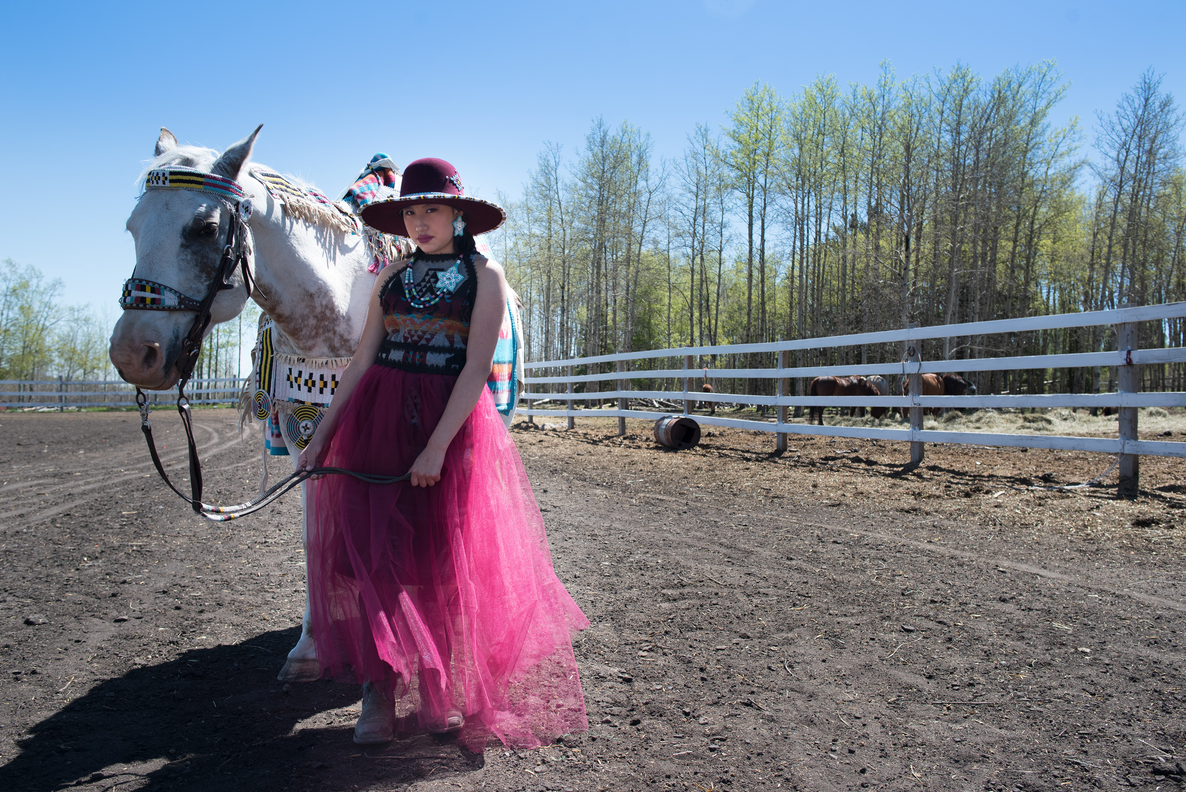 Cellia Amos-Manywounds, 10, wears a dress and felt hat created by her aunt Livia Manywounds, and a necklace and earring set by Ashley Wright. SARAH B GROOT/THE GLOBE AND MAIL