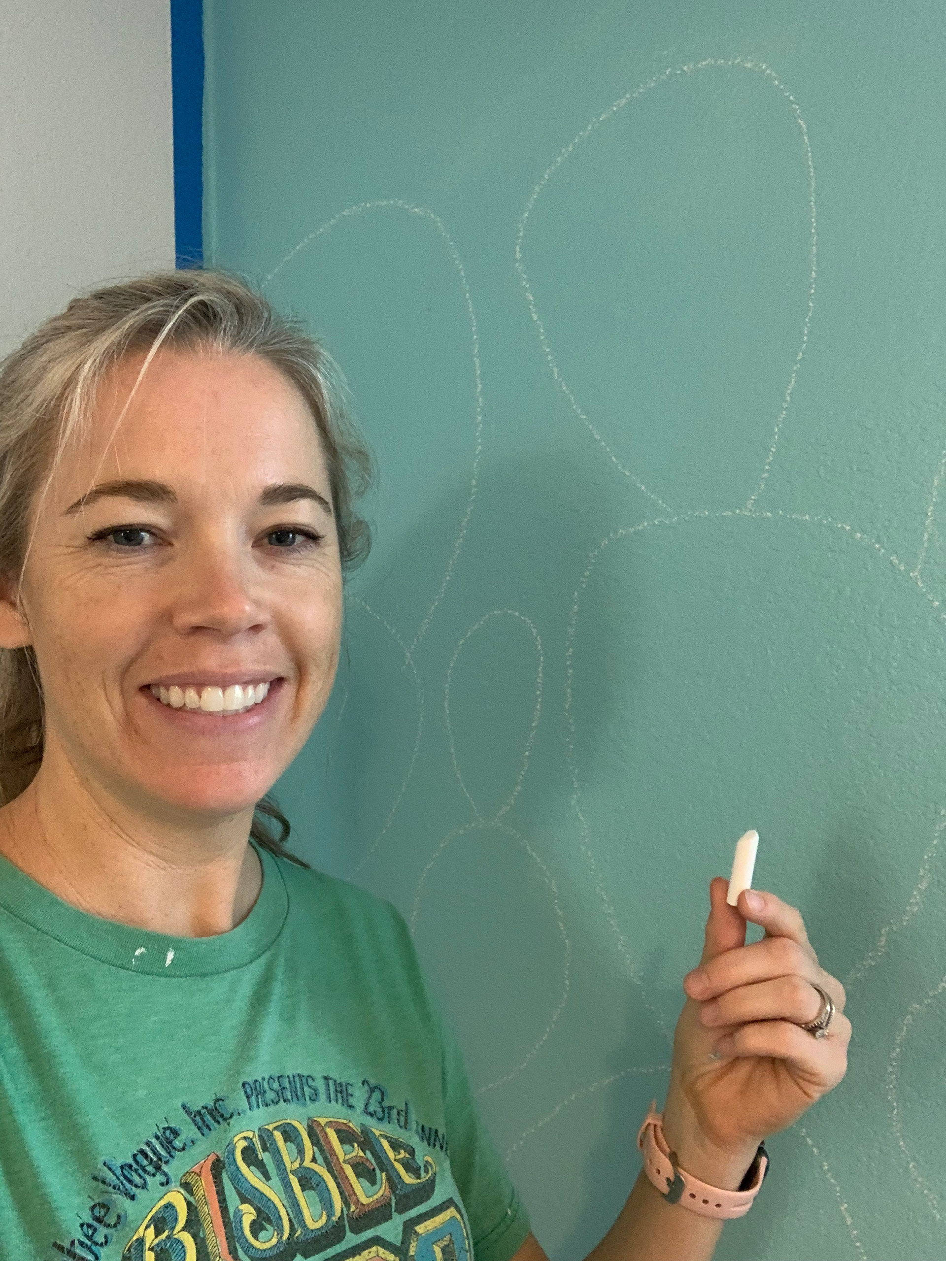 Using chalk to create the prickly pears.