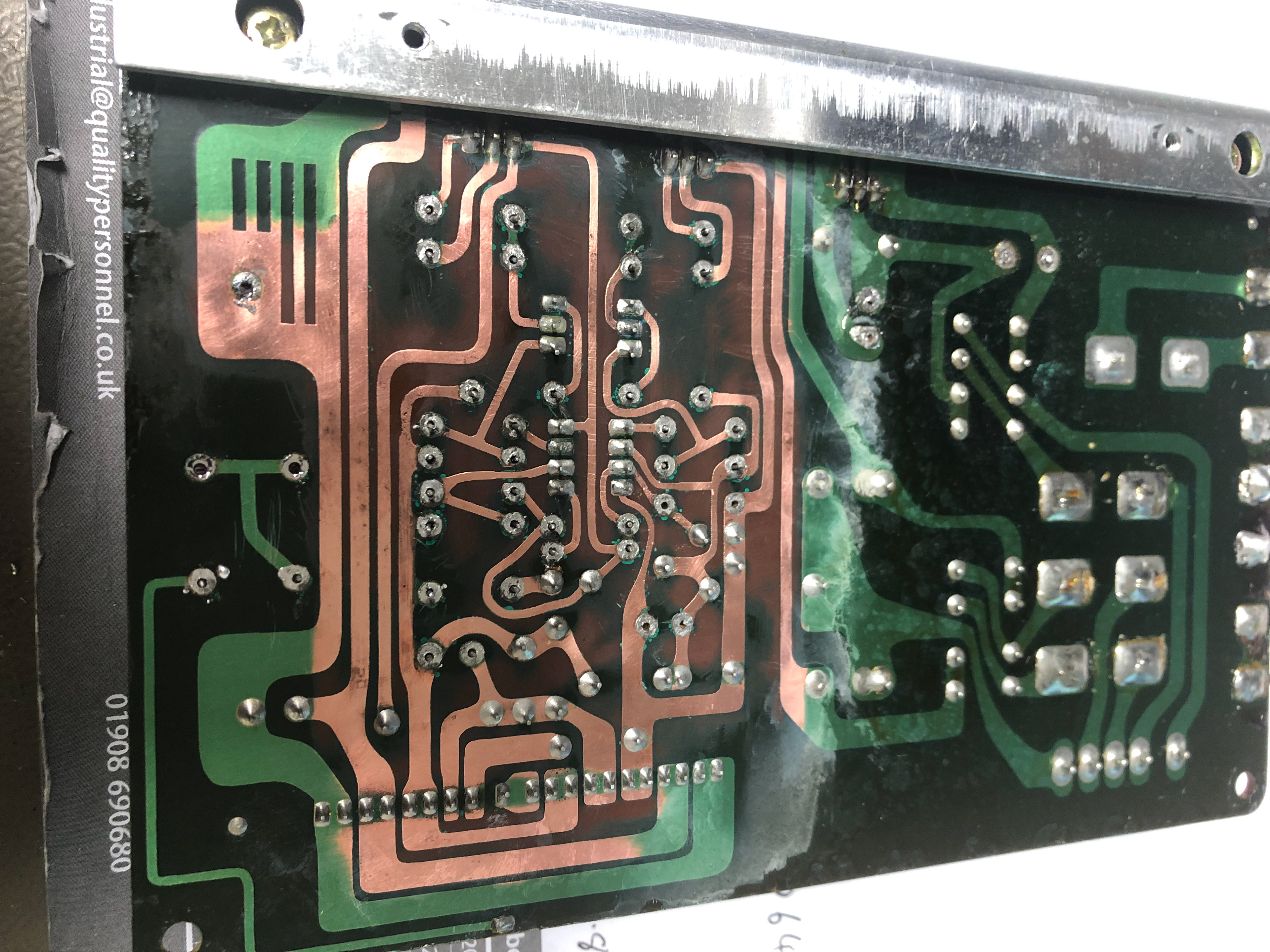 Solder mask removed and tracks cleaned