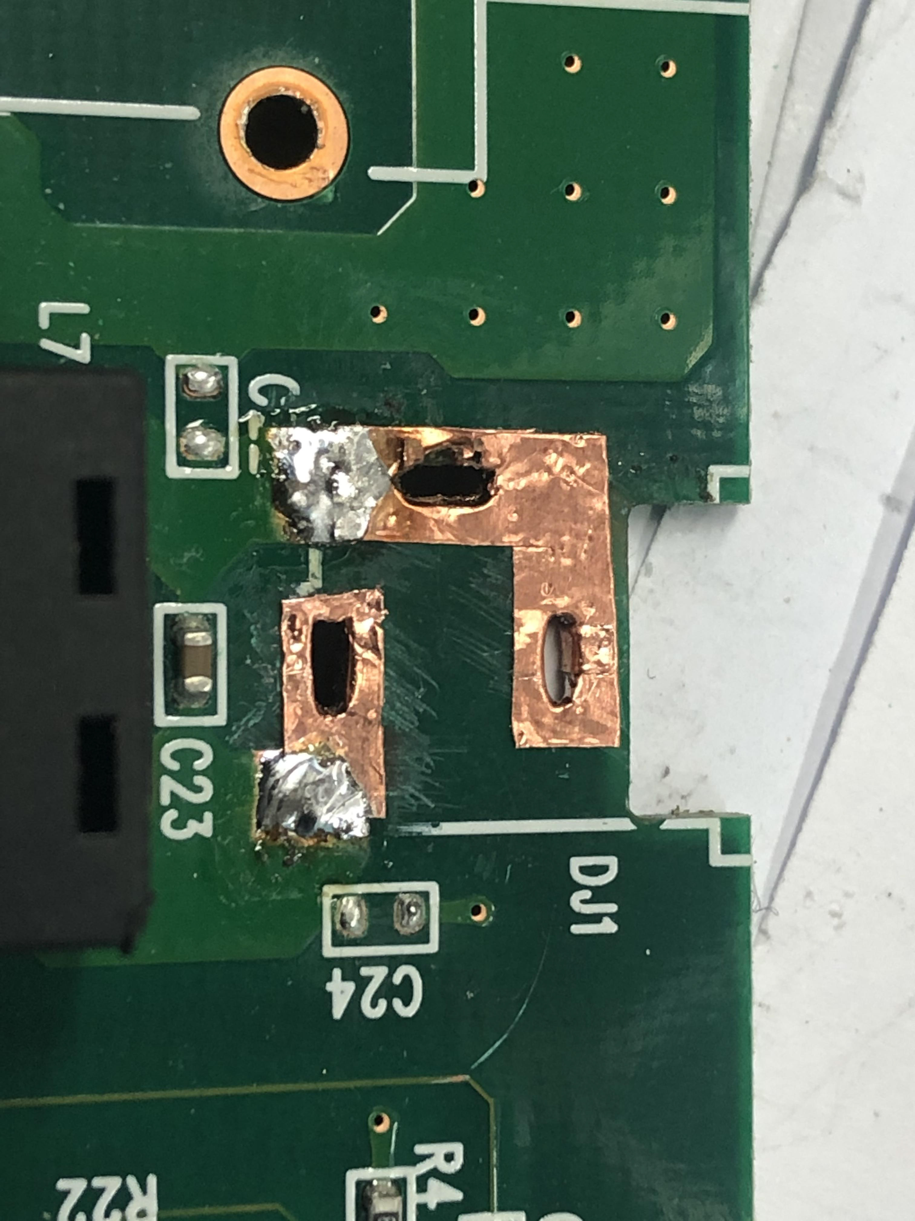 Damaged copper tracks that needed replacing