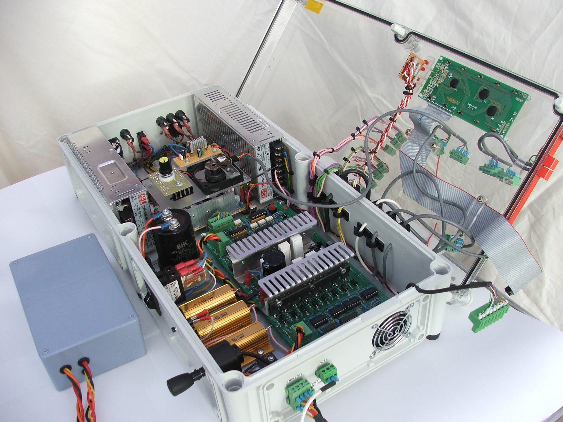Internal workings of test rig for mimicking a card folding machine