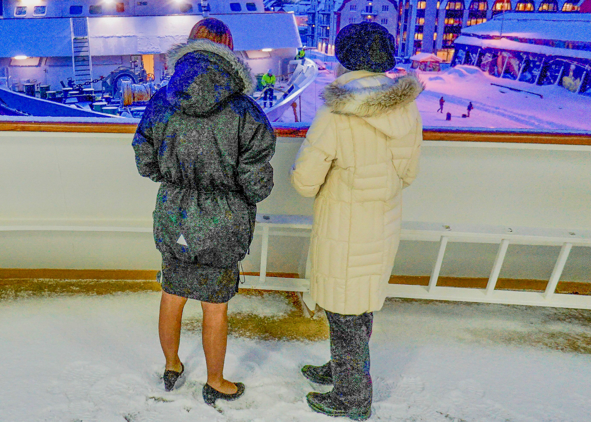 Margaret and  Frida on board mv Midnatsol
