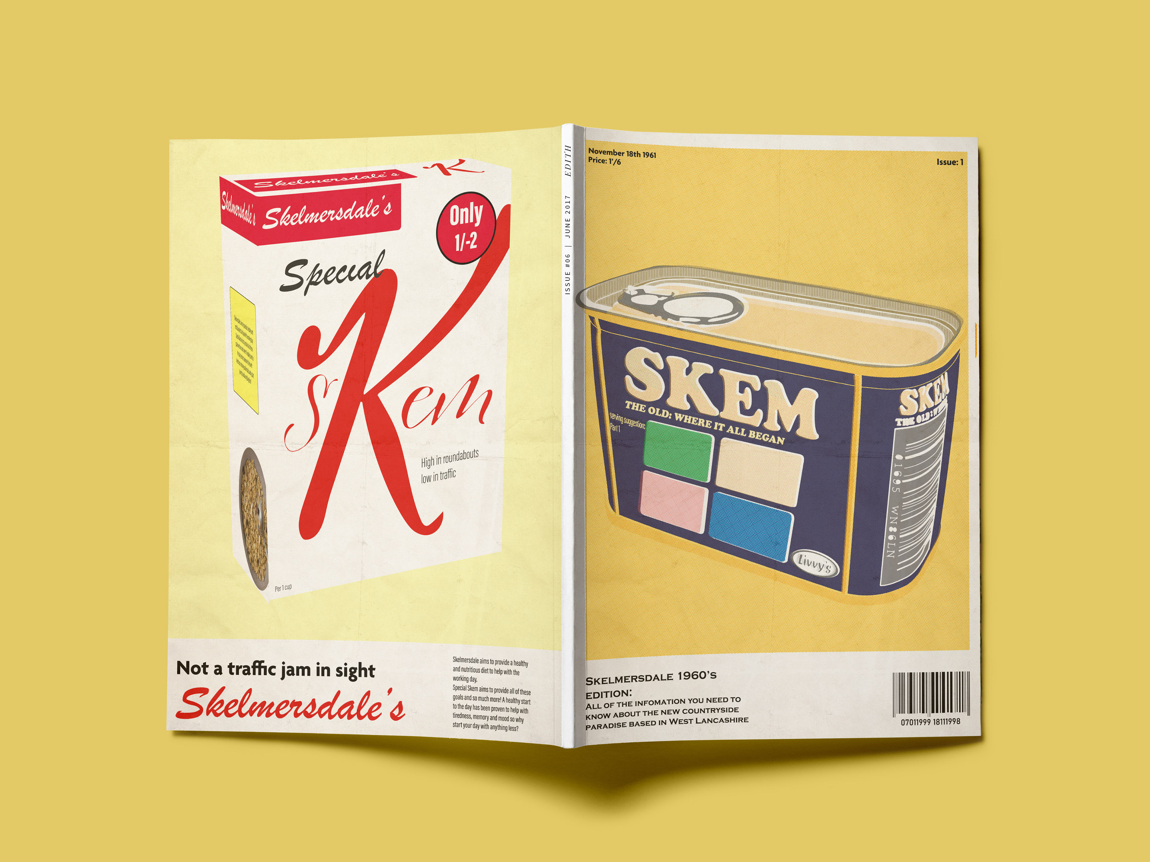 front and back cover inspired by popular food in the 1960's and done in the style of the decade