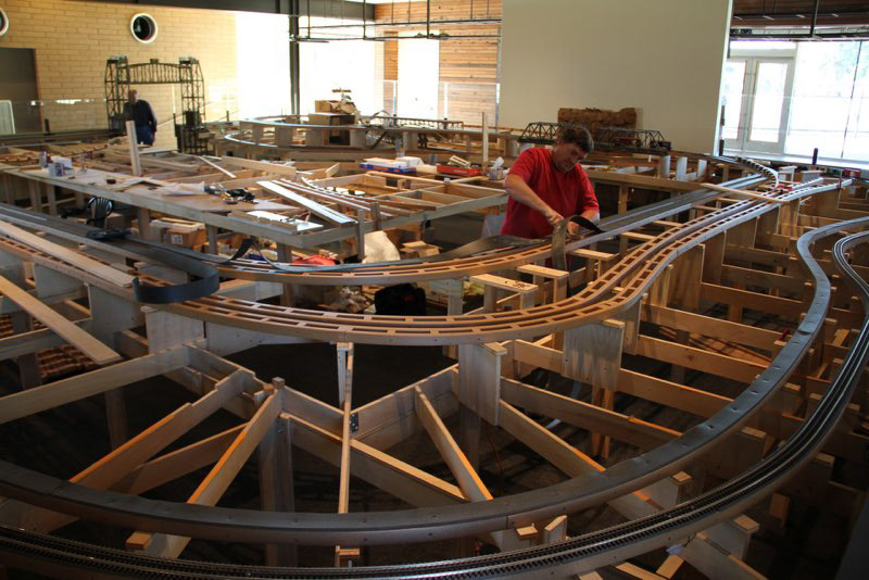 Wesley fastens roadbed foam in the station area.