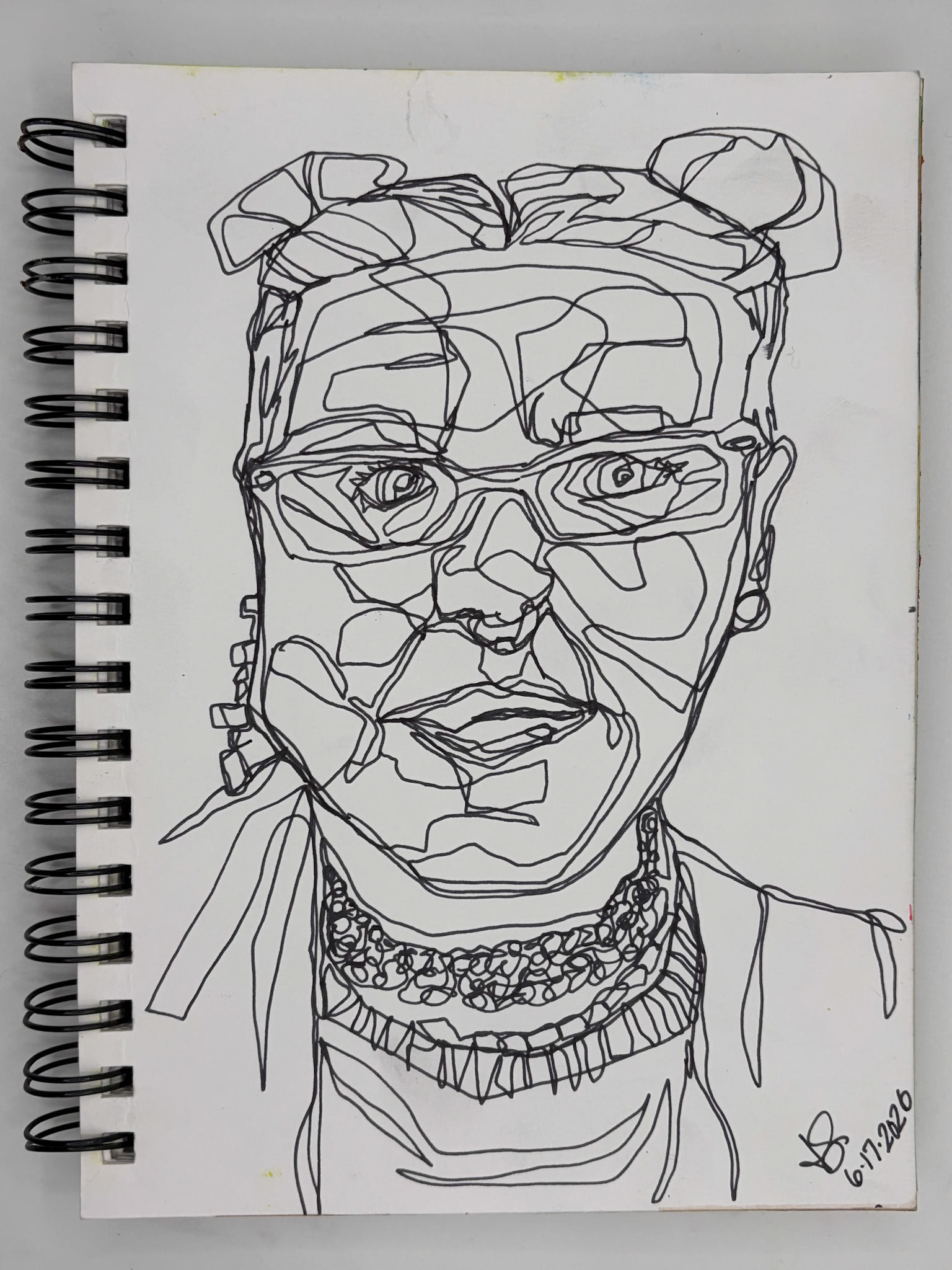 “Self Portrait Challenge: Day 14 of 40," Pen and Ink, 2026, 5.5” x 8.5”, NFS