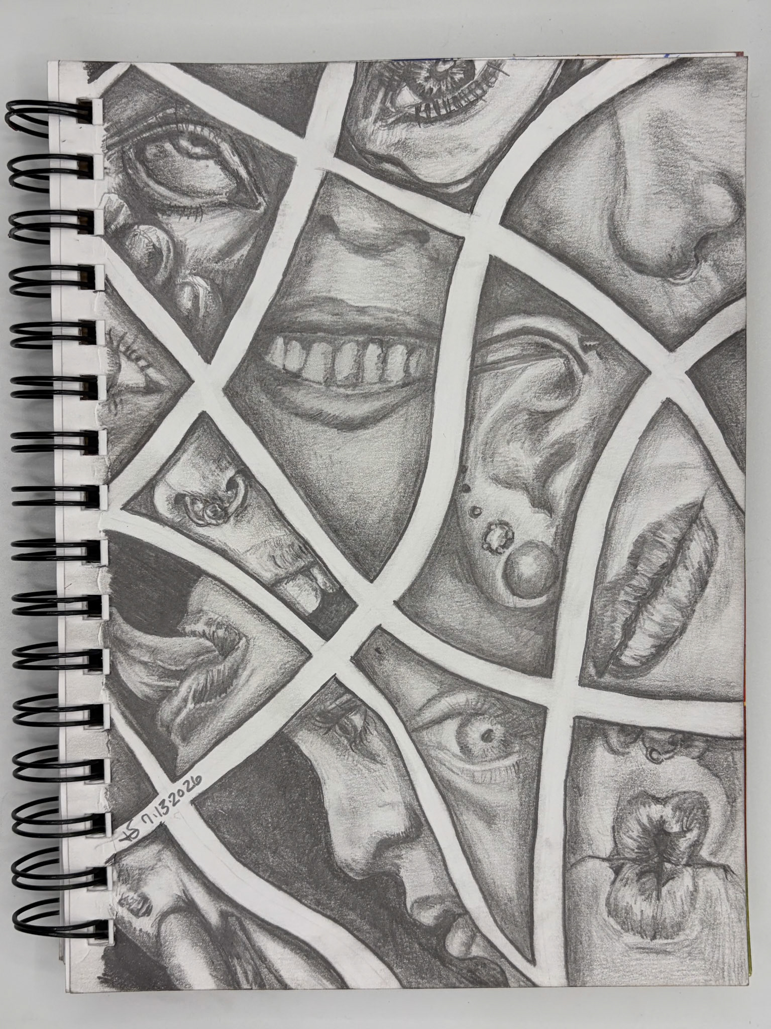 “Self Portrait Challenge: Day 29 of 40," Graphite Pencil, 2026, 5.5” x 8.5”, NFS