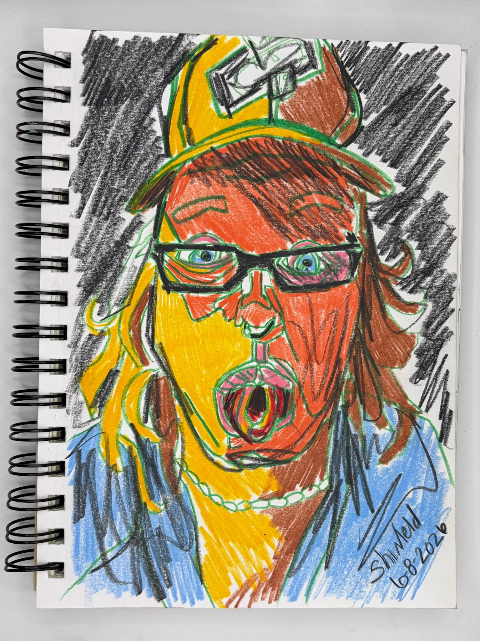“Self Portrait Challenge: Day 5 of 40," Colored Pencil, 2026, 5.5” x 8.5”, NFS