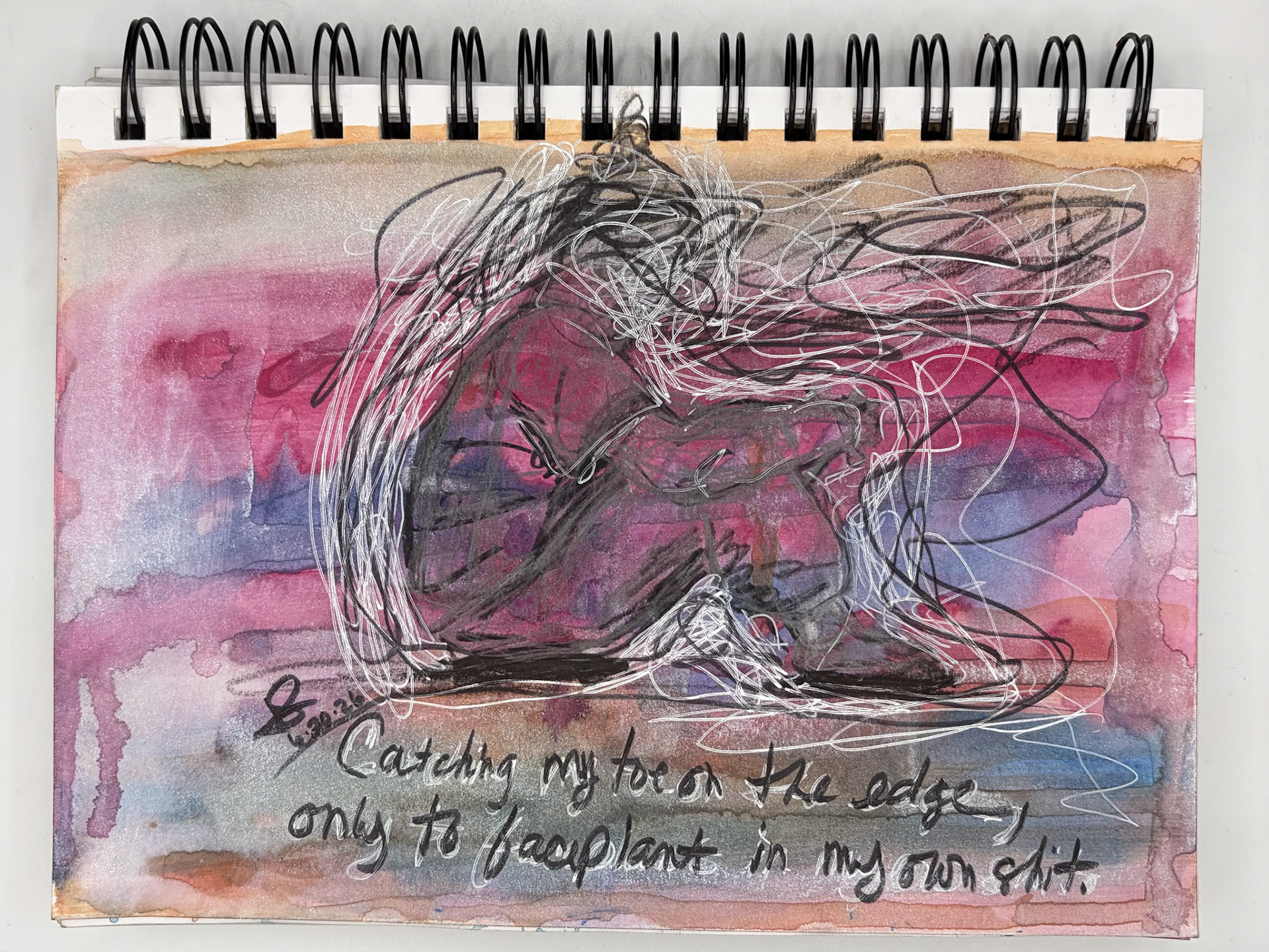 “Self Portrait Challenge: Day 27 of 40," Watercolor, Pen and Ink, 2026, 8.5” x 5.5”, NFS