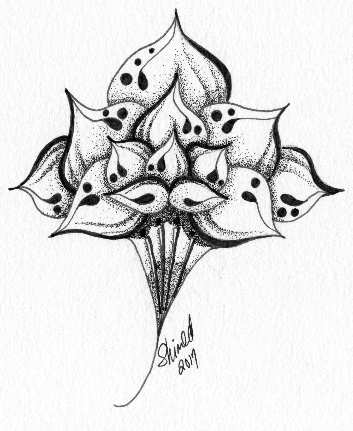 LOTUS, Pen and Ink, 5"X7", $75 framed.
