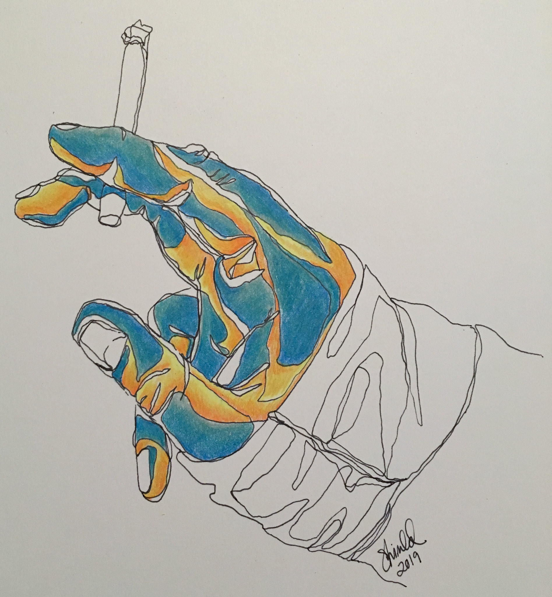 SMOKING, 8”X6”, Pen and Ink with Colored Pencil, $65.