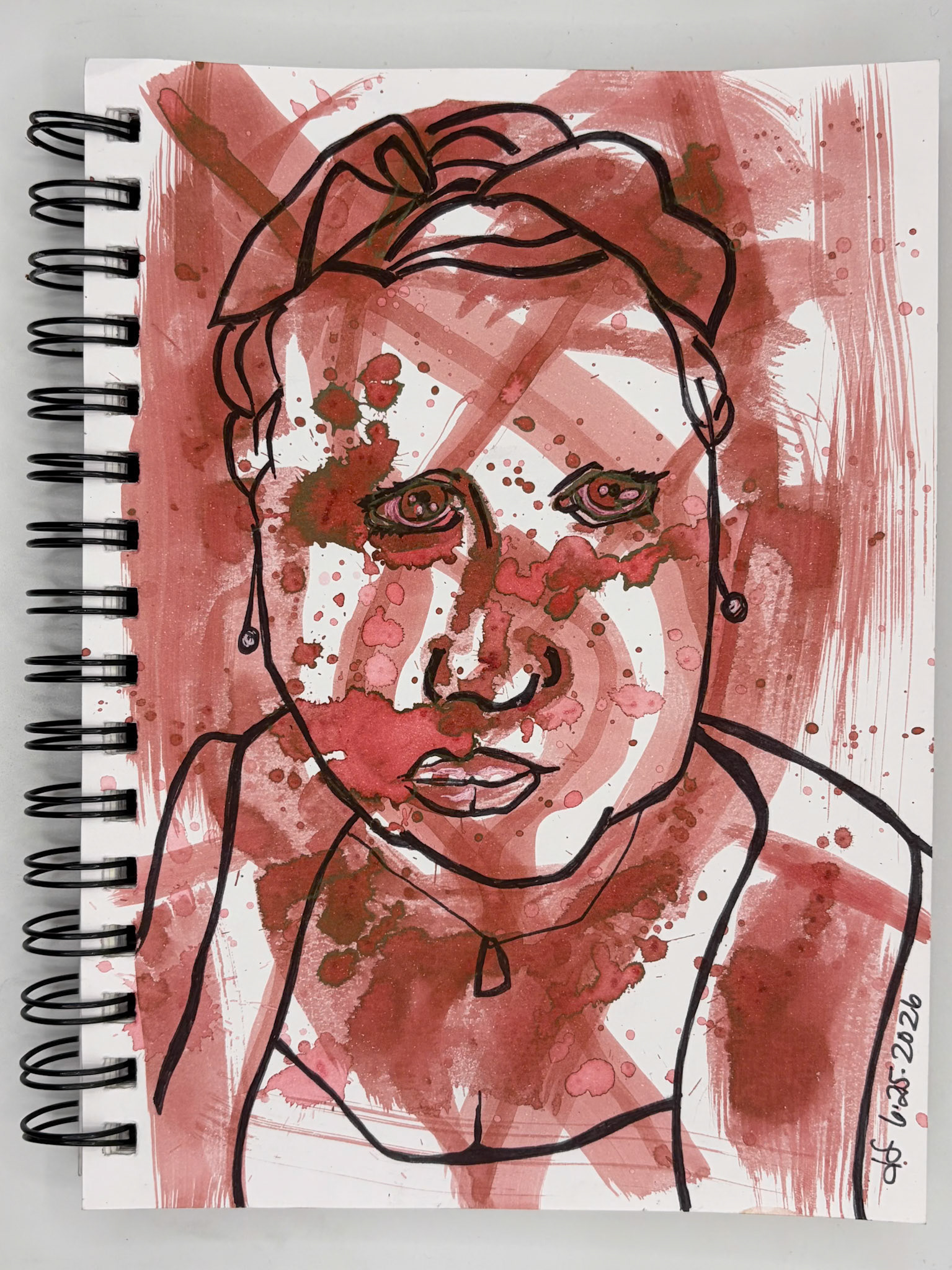 “Self Portrait Challenge: Day 22 of 40," Pen and Ink, 2026, 5.5” x 8.5”, NFS
