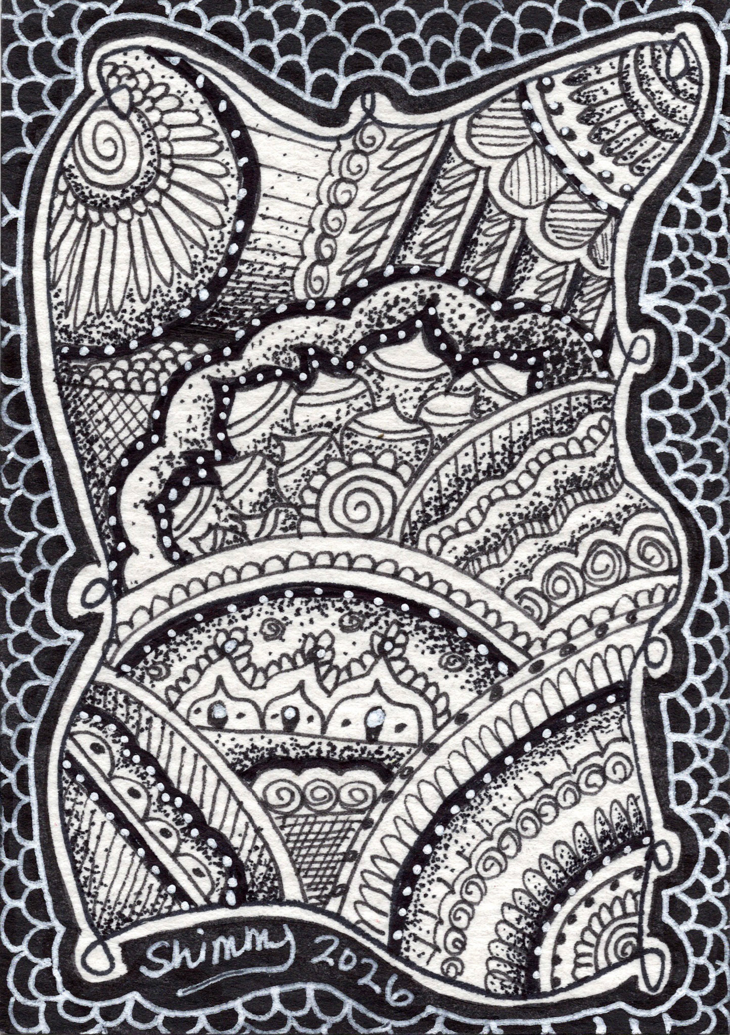 Currents in Black, The Meditative 13 Series 6 of 13, 2026, Pen and Ink, 3.5"x2.5", Check Shop Link for Availability