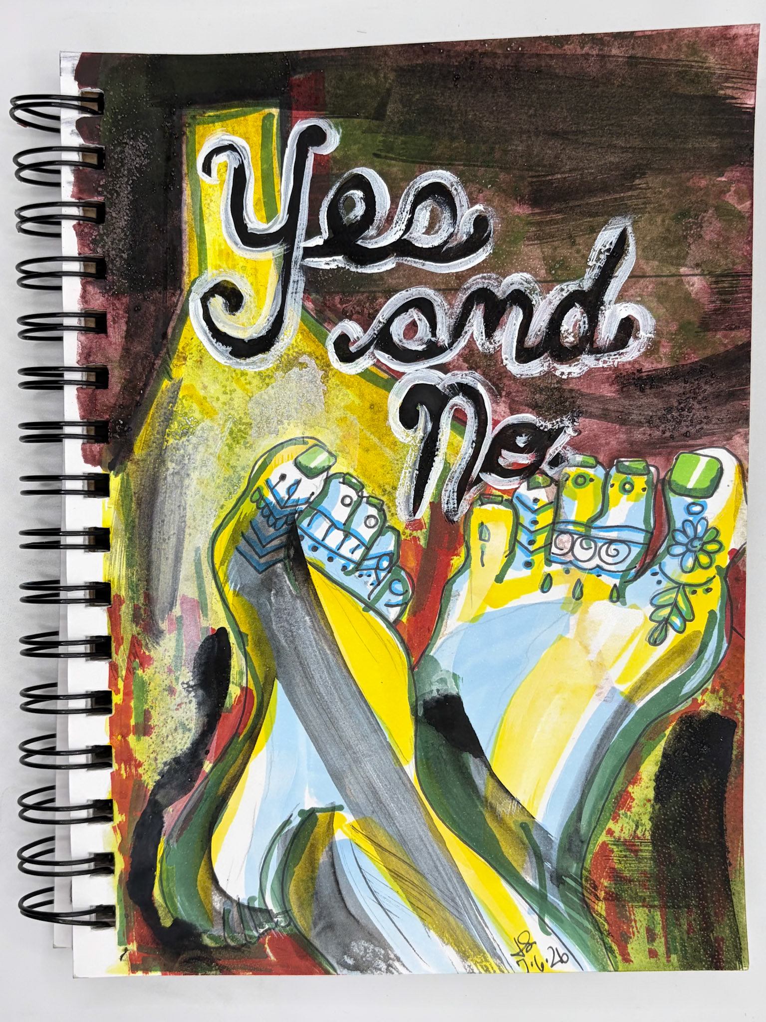“Self Portrait Challenge: Day 32 of 40," Mixed Media, 2026, 5.5” x 8.5”, NFS