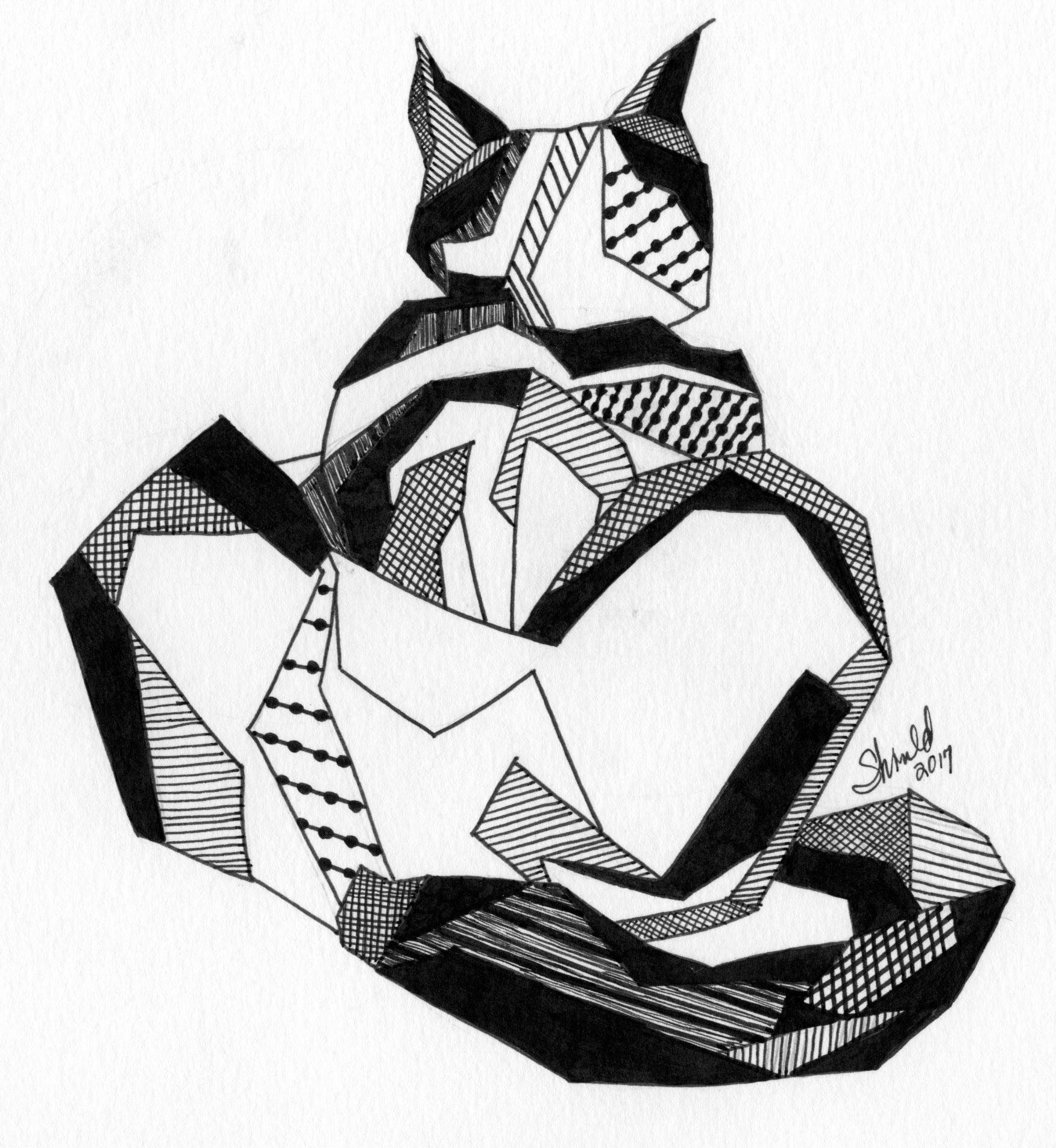 SIAMESE CAT, Pen and Ink, 5"X5", NFS.