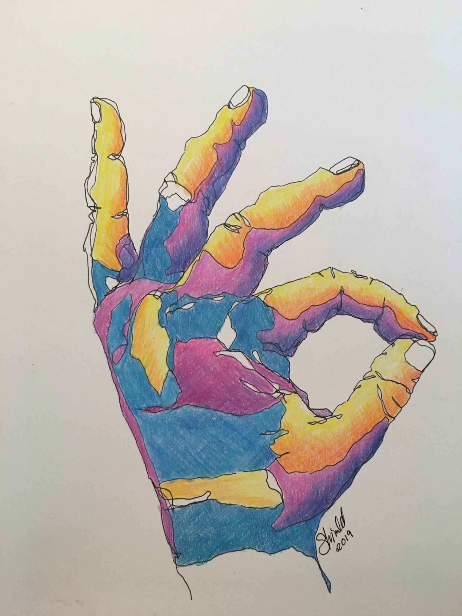 A-OK, 8”X5”, Pen and Ink with Colored Pencil, $65.