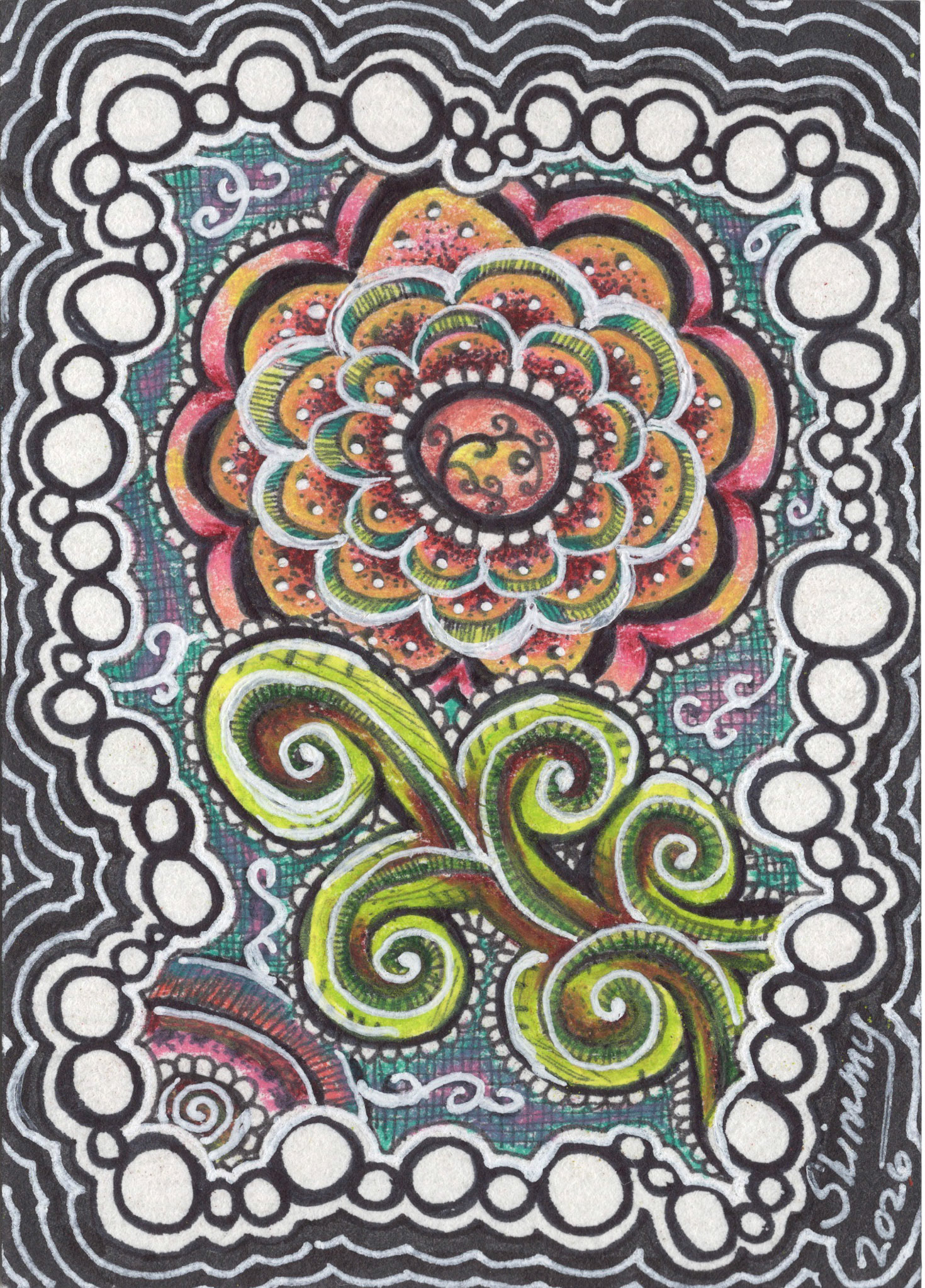 Good Morning, The Meditative 13 Series 1 of 13, 2026, Colored Pencil, Pen and Ink, 3.5"x2.5", Check Shop Link for Availability