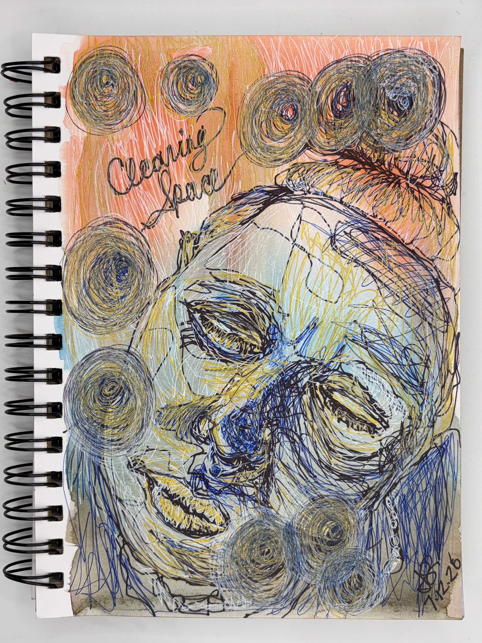 "Self Portrait Challenge: Day 38 of 40," Watercolor, Pen and Ink, 2026, 5.5” x 8.5”, NFS