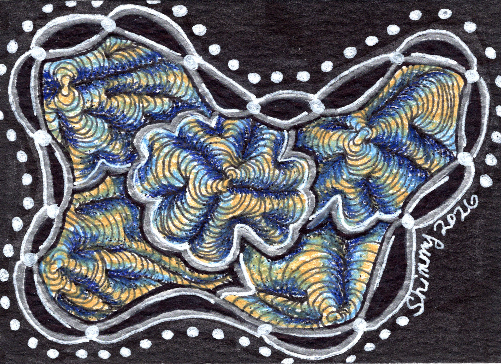 Cobalt Current, The Meditative 13 Series 10 of 13, 2026, Colored Pencil, Pen and Ink, 2.5"x3.5", Check Shop Link for Availability