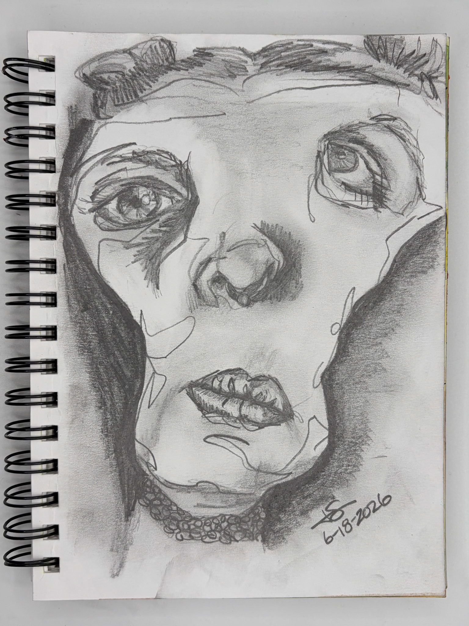 “Self Portrait Challenge: Day 15 of 40," Graphite Pencil, 2026, 5.5” x 8.5”, NFS