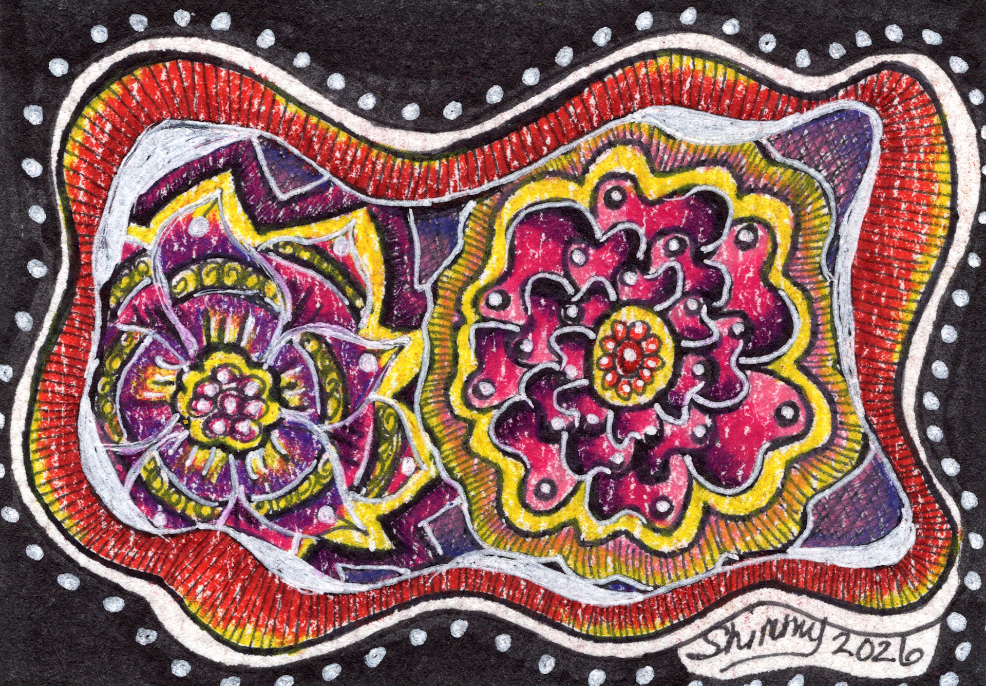 Blooms in the Void, The Meditative 13 Series 8 of 13, 2026, Colored Pencil, Pen and Ink, 2.5"x3.5", Check Shop Link for Availability