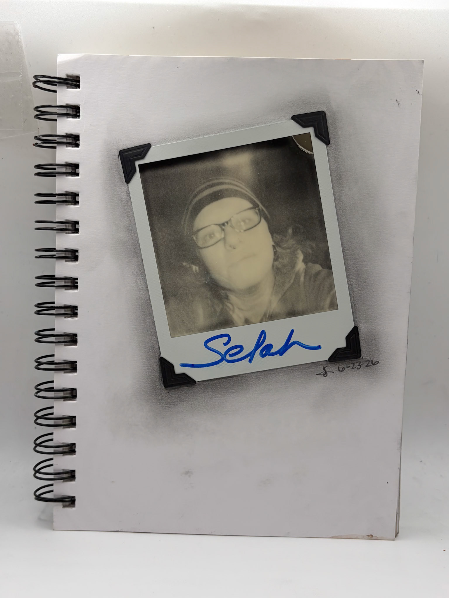 “Self Portrait Challenge: Day 20 of 40," Polaroid, Markers, Graphite Pencil, 2026, 5.5” x 8.5”, NFS