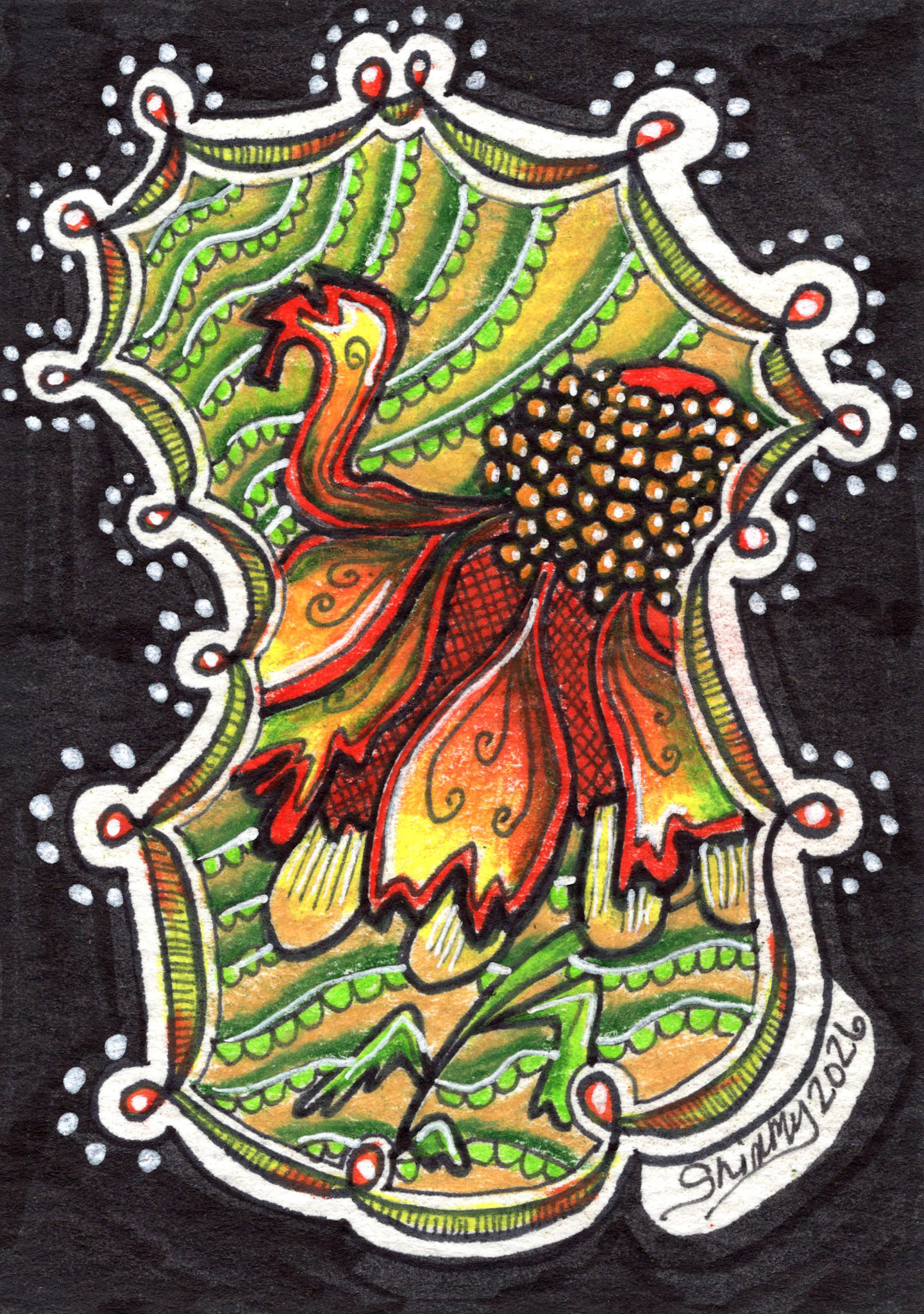 A Sip of Sunlight, The Meditative 13 Series 9 of 13, 2026, Colored Pencil, Pen and Ink, 3.5"x2.5", Check Shop Link for Availability