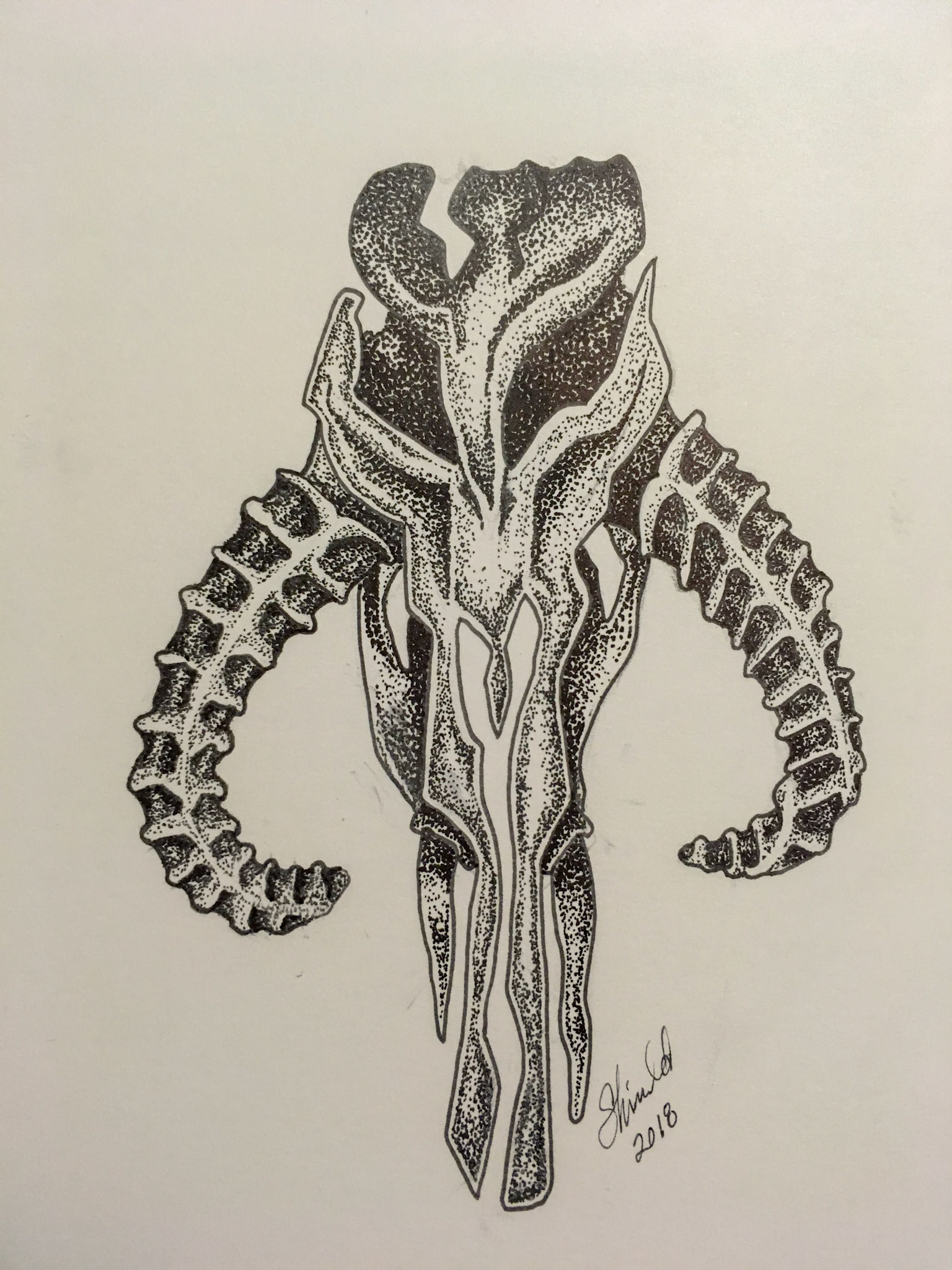 BANTHA SKULL, Pen and Ink, 2018, 5'X7", Custom, Private Collection