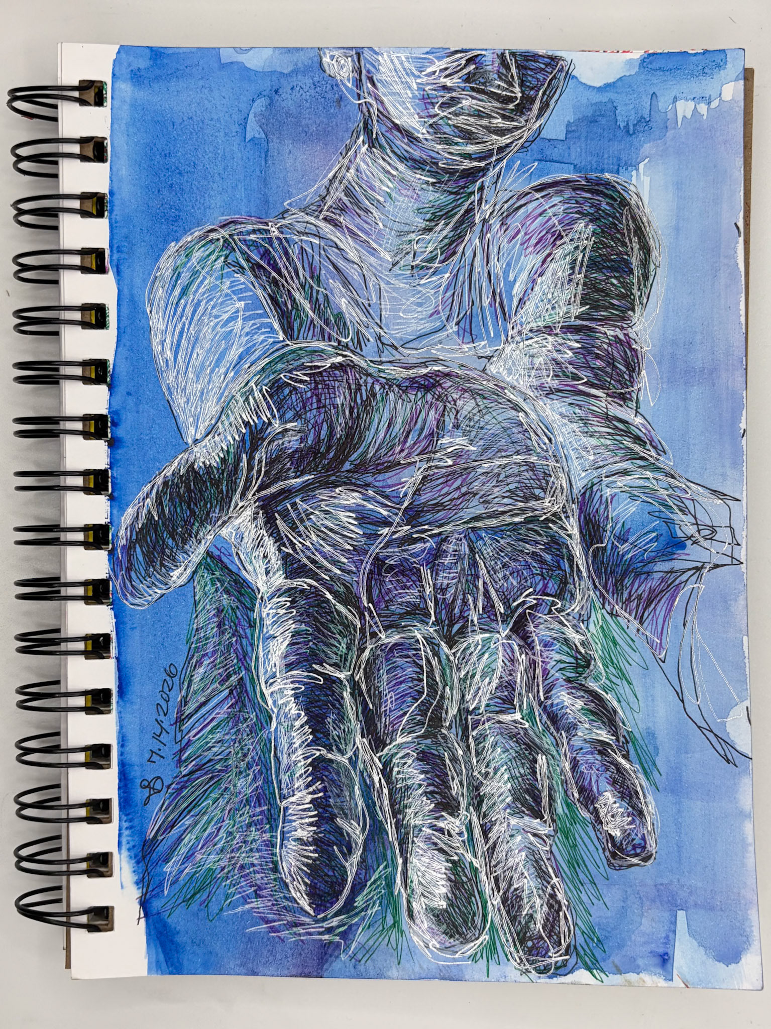 “Self Portrait Challenge: Day 39 of 40," Watercolor, Pen and Ink, 20265.5” x 8.5” NFS