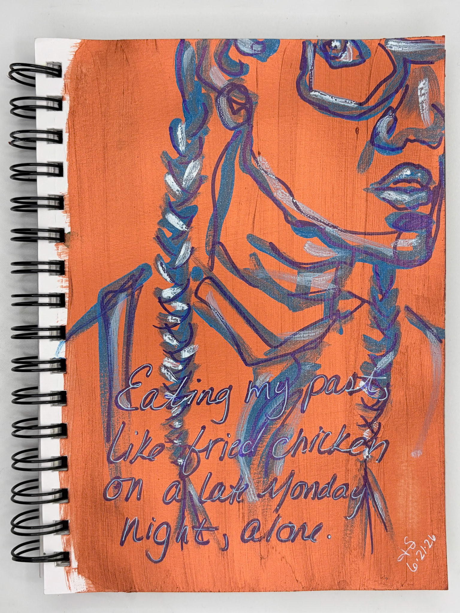 “Self Portrait Challenge: Day 18 of 40," Acrylic Paint, Markers, 2026, 5.5” x 8.5”, NFS