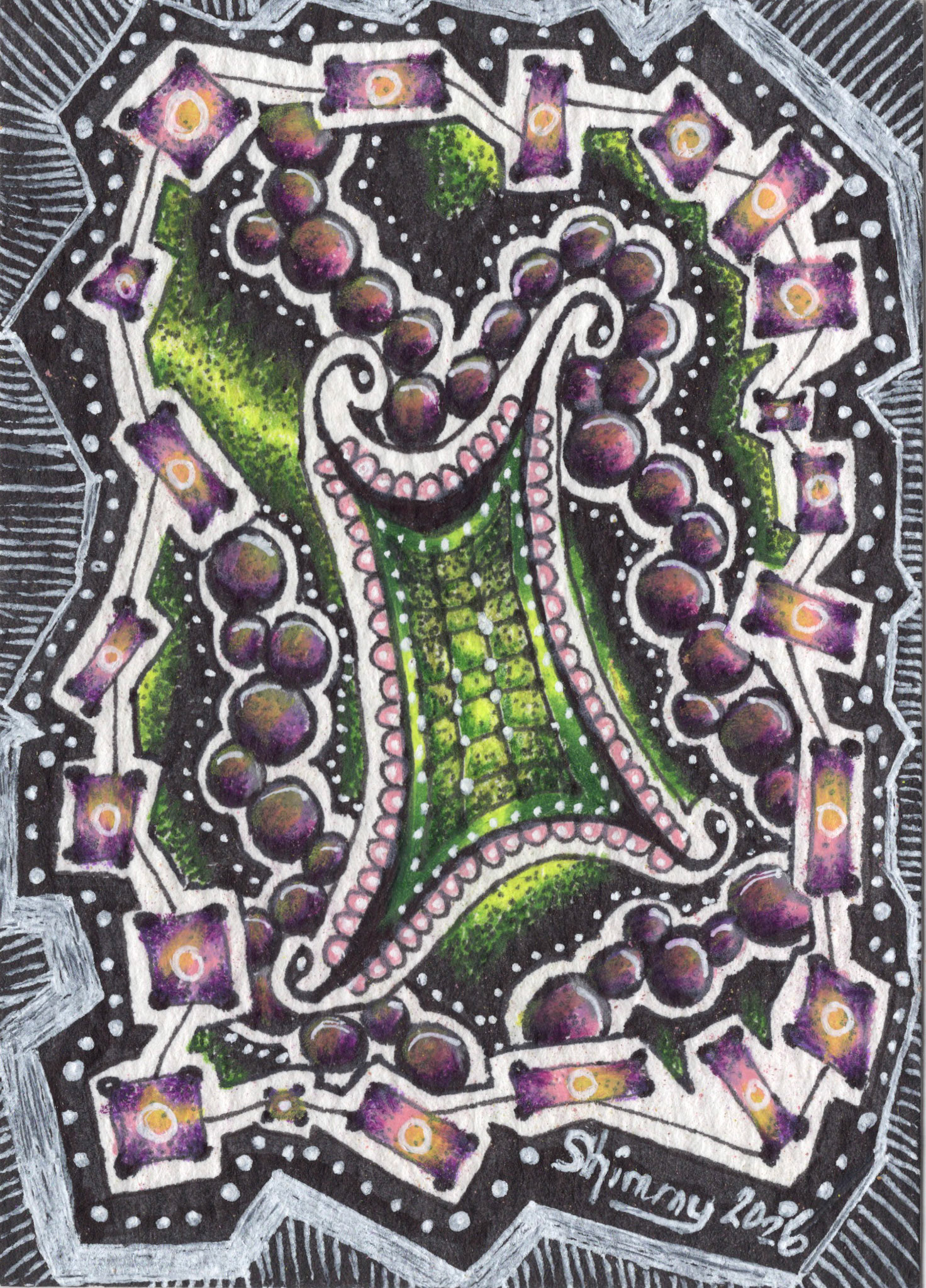Jazz Energy, The Meditative 13 Series 4 of 13, 2026, Colored Pencil, Pen and Ink, 3.5"x2.5", Check Shop Link for Availability