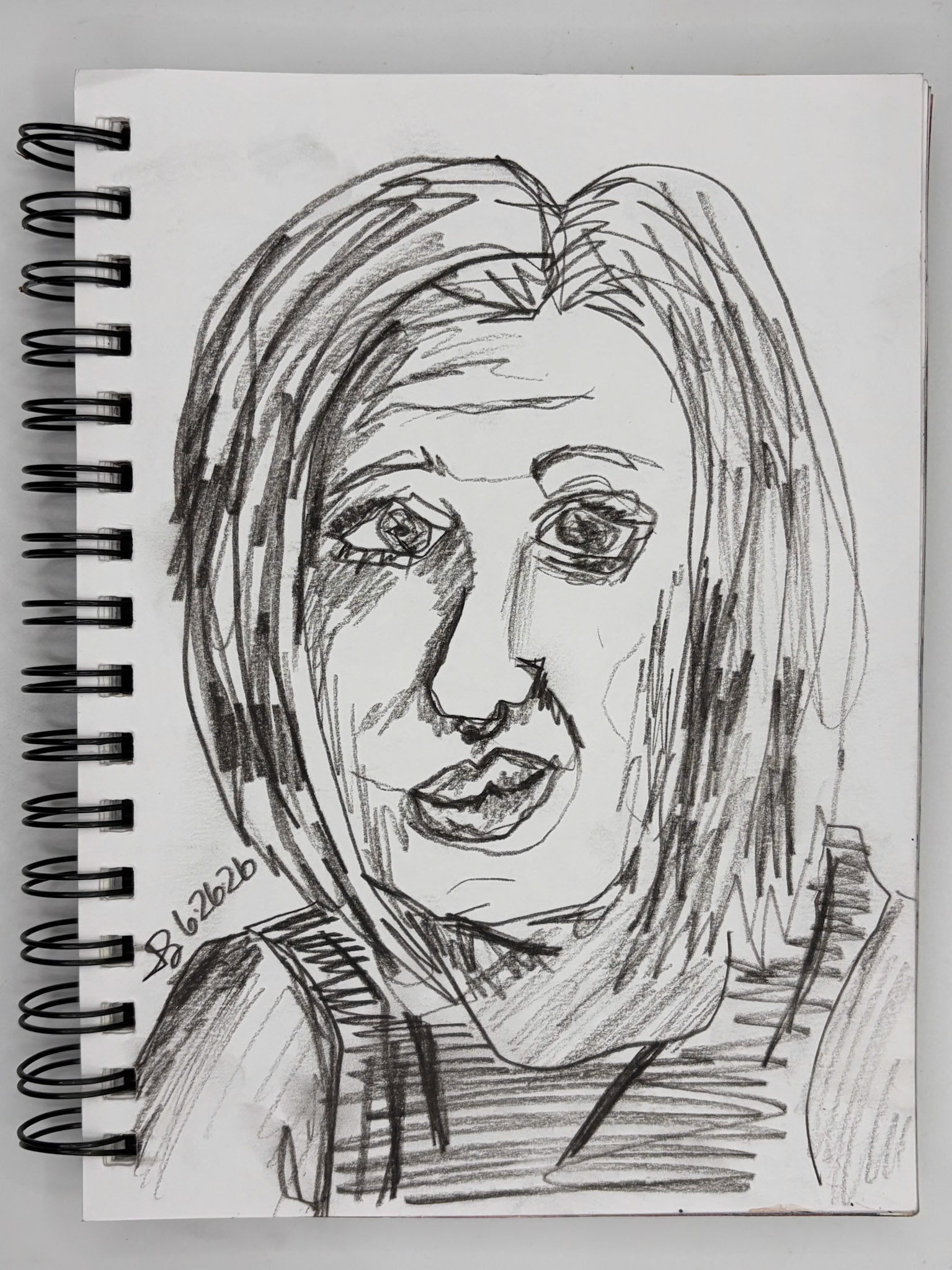 “Self Portrait Challenge: Day 23 of 40," Graphite Pencil, 2026, 5.5” x 8.5”, NFS