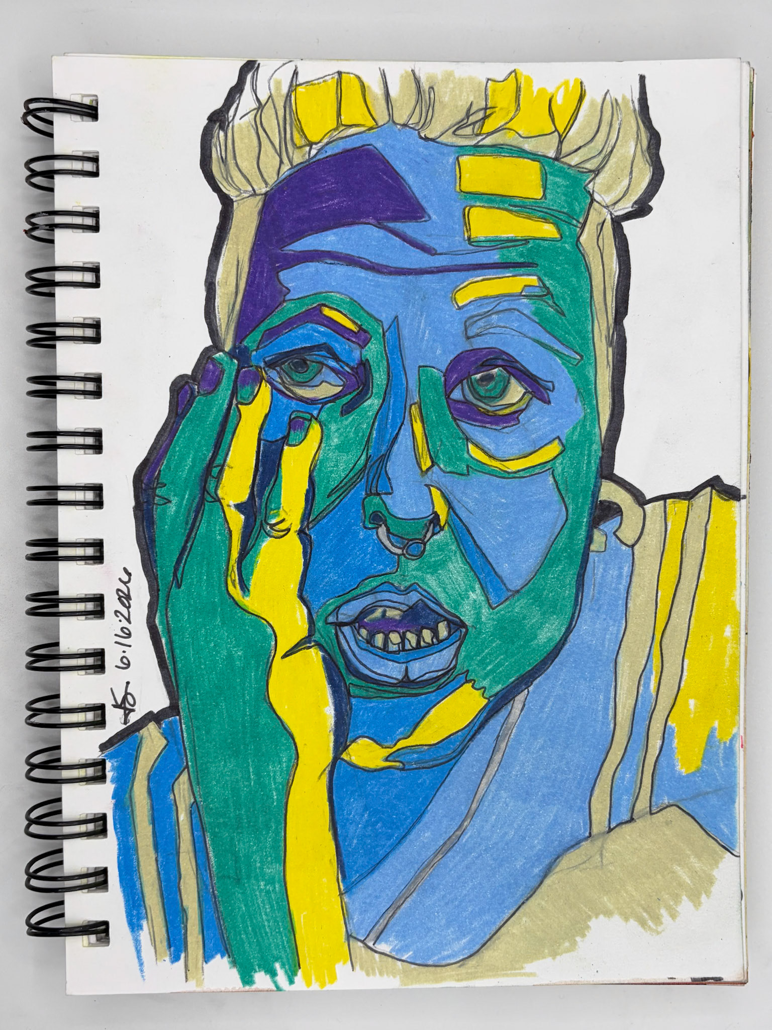 “Self Portrait Challenge: Day 13 of 40," Colored Pencil, Pen and Ink, 2026, 5.5” x 8.5”, NFS