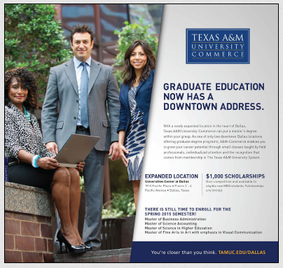 A snapshot of a horizontal print ad introducing the new site to Dallas.
