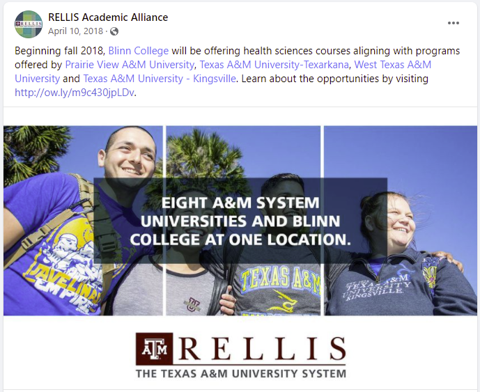 One of the first posts announcing the multi-university partnership at RELLIS.